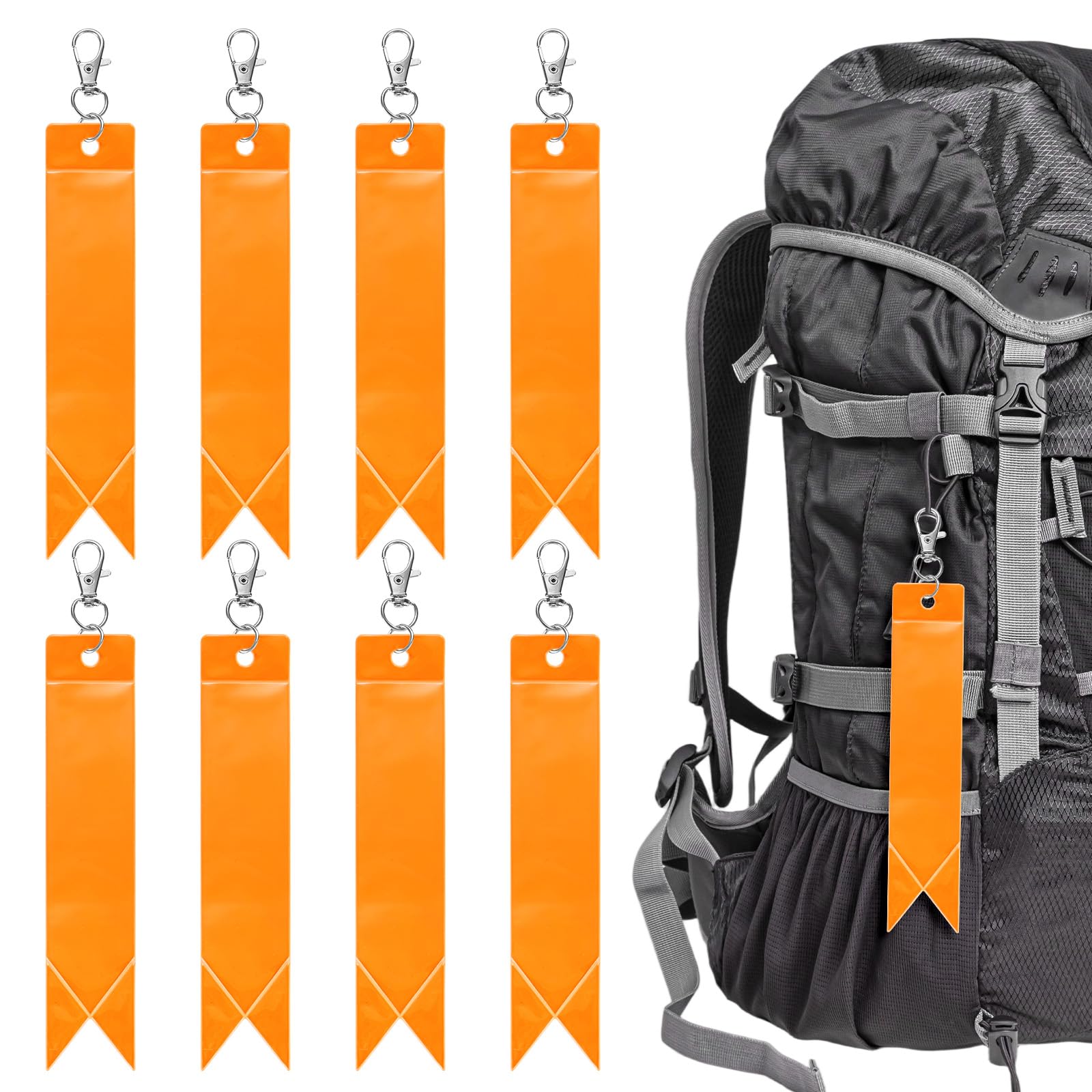 TIXIPEM Safety Reflector Pendants [8PCS] - Reflective Safety Keychain Gear with Clips Use for Backpack & Running & Cycling - [Orange-5.9IN/15CM] Double-Sided Reflective Tags