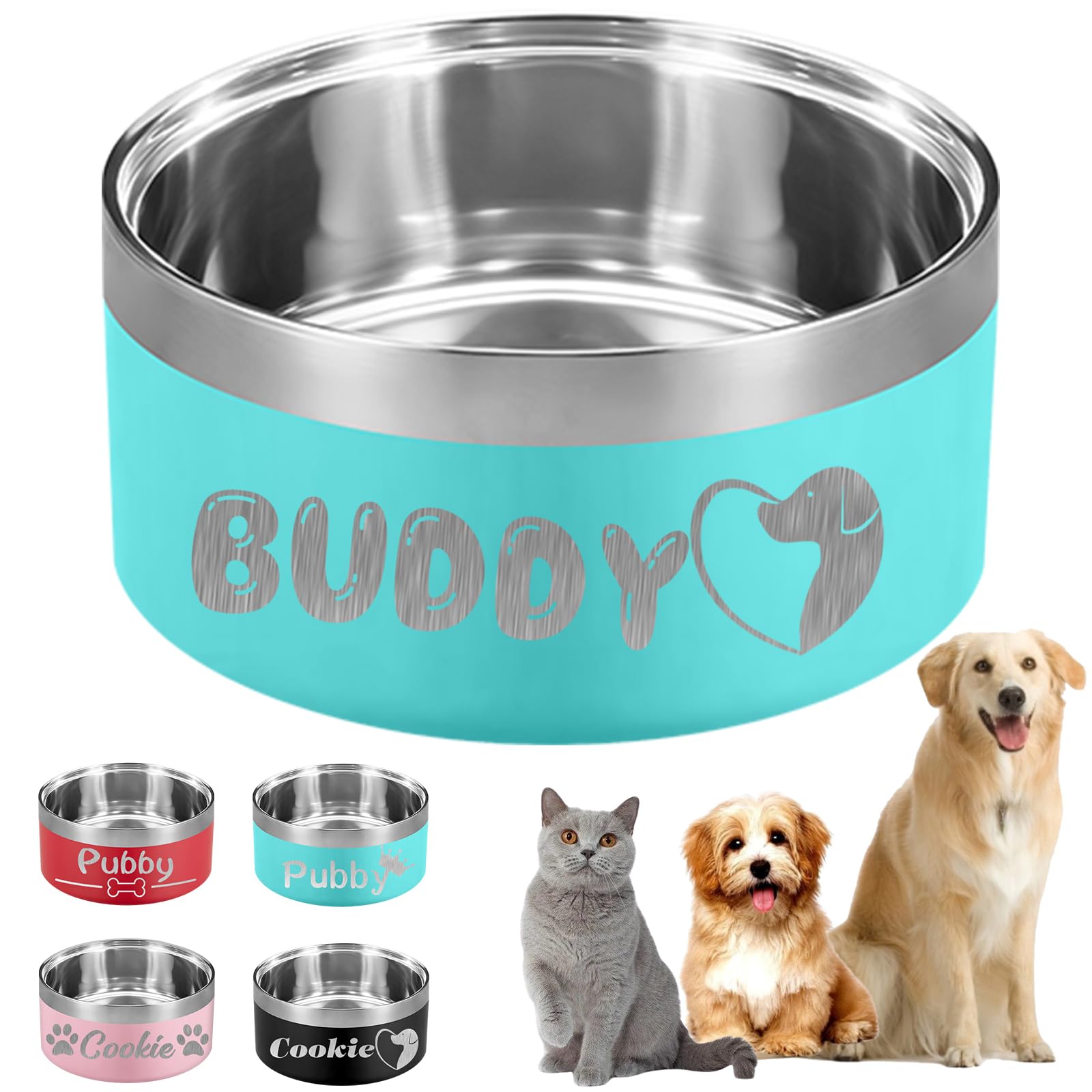 WBgjsnklbnl Personalised Dog Bowl with Name Custom Stainless Steel Food/Water Dishes Customised Engraved Logo Text for Small/Medium/Large Dogs Cat