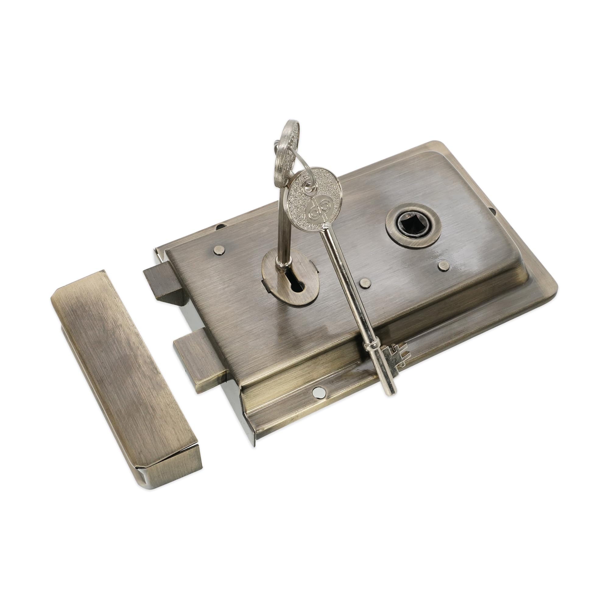 Infinity Decor Antique Fluted Rim Lock Latch Set – Traditional Iron Lock Security For Internal And External Garden Shed Door Gate (Antique)