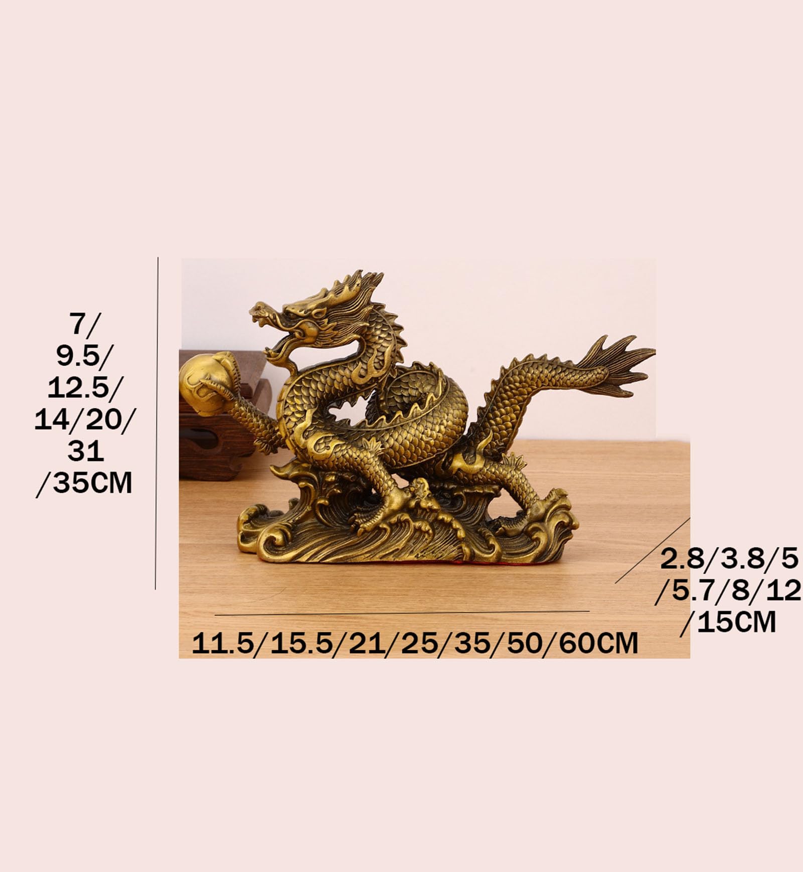 Mosiężna chińska statua smoka Feng Shui rzeźba dekoracja biura domowego | Ozdoby stołowe dla bogactwa i sukcesu, powodzenia kasa fiskalna, biurko, ocieplenie domu, prezent rękodzielniczy