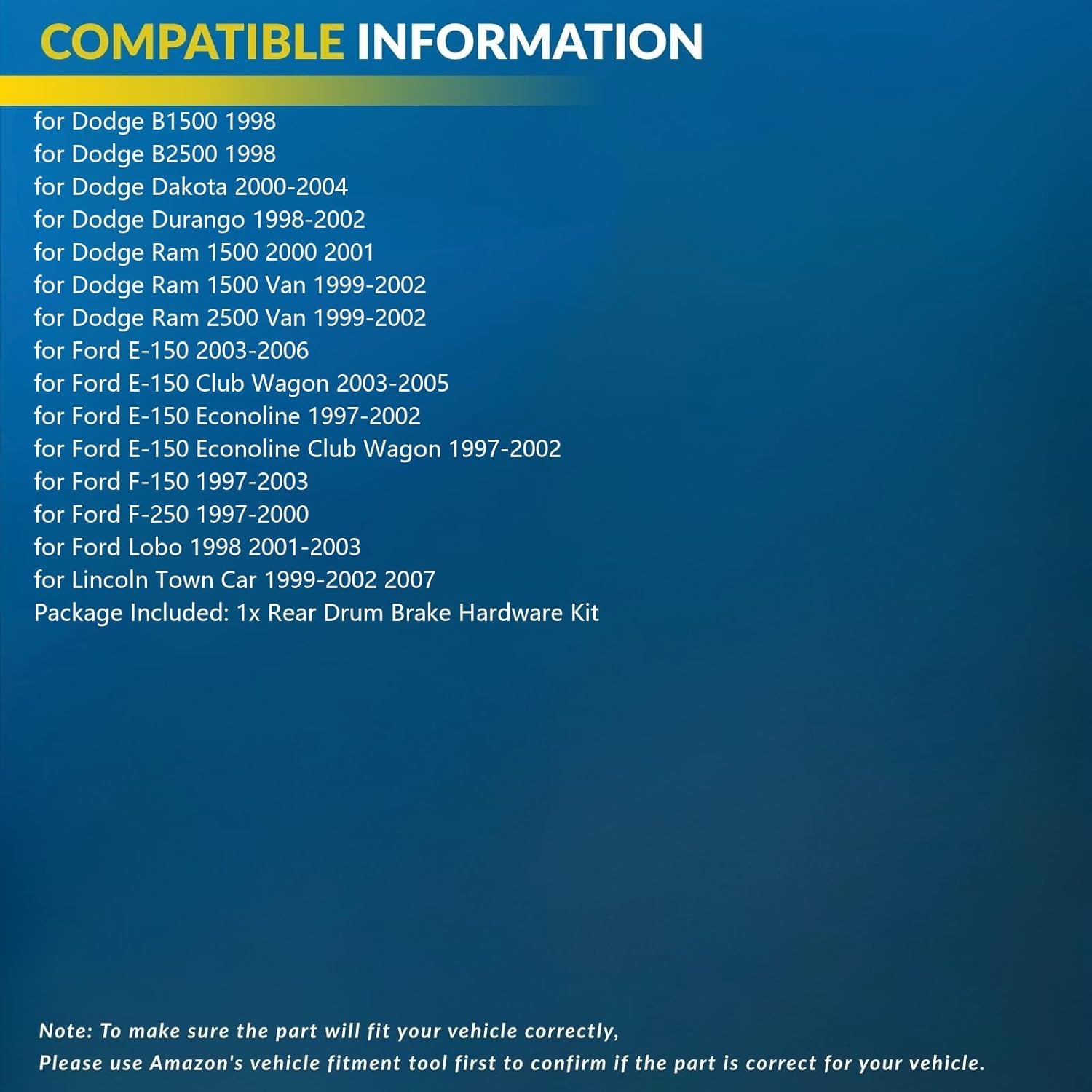 Rear Drum Brake Hardware Kit Replacement for Ford E-150 Econoline Club Wagon 4.2L 4.6L 5.4L 1997-2002, for E-150 Club Wagon 4.6L 5.4L 2003-2005, for Lincoln Town Car 4.6L 1999-2002 2007