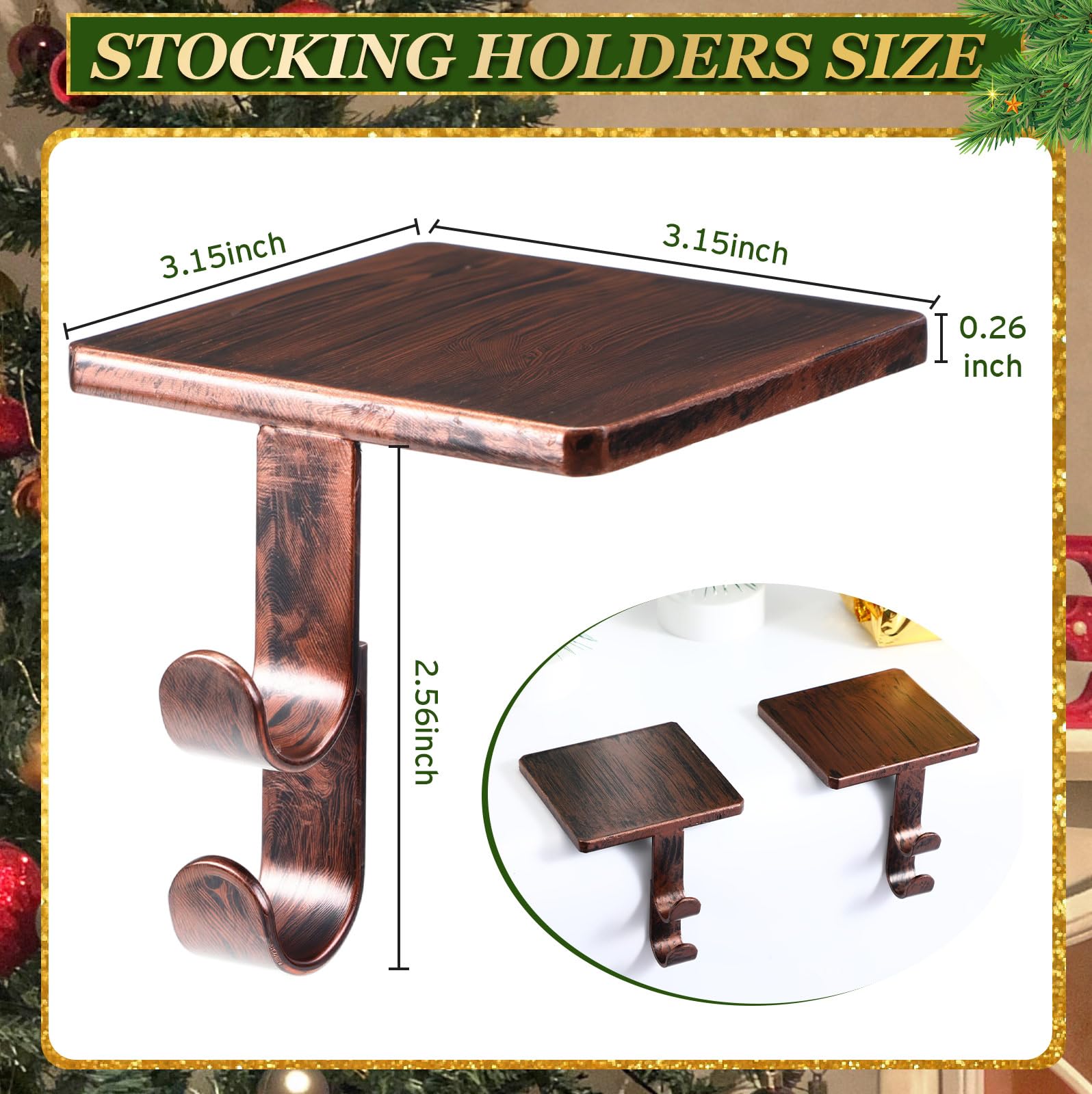 Zhengmy Lot de 4 supports de chaussettes de Noël pour cheminée, deux crochets pour guirlande, boules, cheminée, décoration de fête de Noël (bronze)