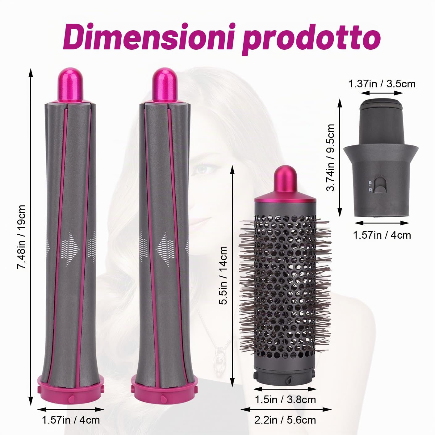 4 in 1 Strumento per lo styling dei capelli per Dyson Airwrap HS01 HS05, lunghi bigodini per ricci e accessori per spazzola volumizzante rotonda per Dyson, include 2 accessori per ricci, 1 spazzola