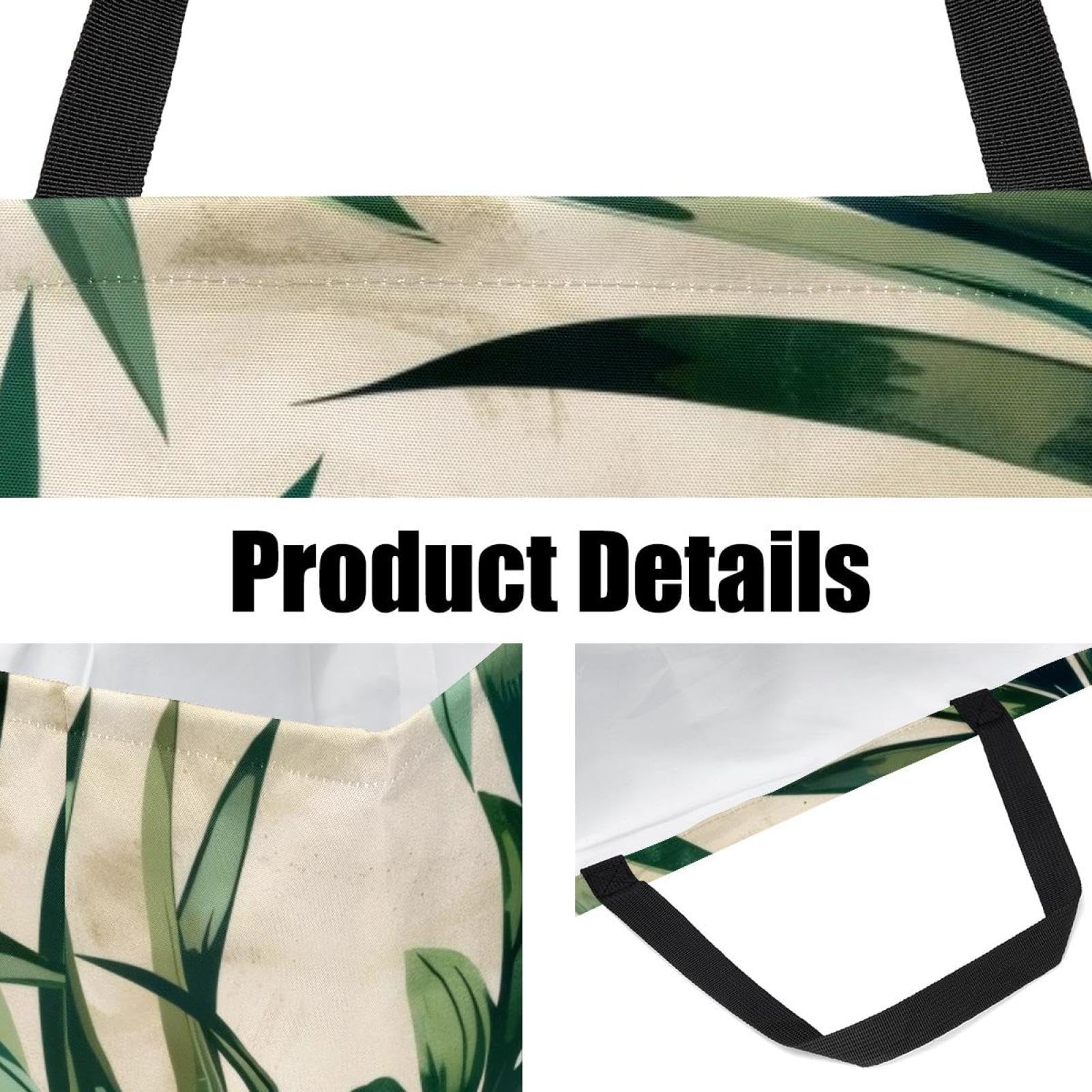 Sacs à provisions réutilisables avec motif feuilles vertes et beiges - Grand sac de courses pliable et lavable pour la plage, le pique-nique, le camping, multicolore, 22.0x12.6x11.4 in/56x29x32 cm