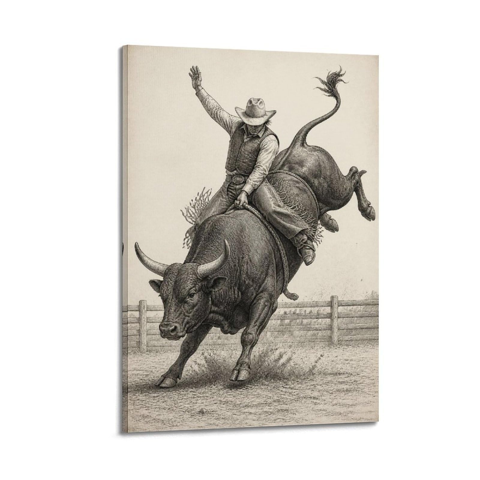 OKAHYS Vintage Rodeo Bull Rider Poster Western Sports Rustic Ranch Modern Decorative Canvas Prints - Ideal Wall Art for Family, Man Cave, Game Room, Boys & Girls Bedroom 24x36inch(60x90cm)