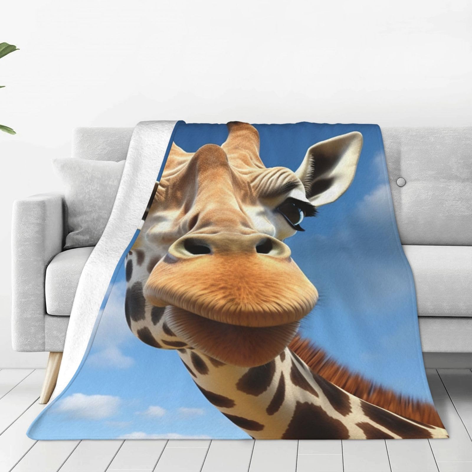 KLOPH Funny Giraffe Throw Blanket 60"x50" Flannel Fluffy Warm Blanket for Couch, Reversible Plush Blankets for Bed, Comfy Fuzzy Blanket for Sofa, Plush Lightweight-Blankets for All Season