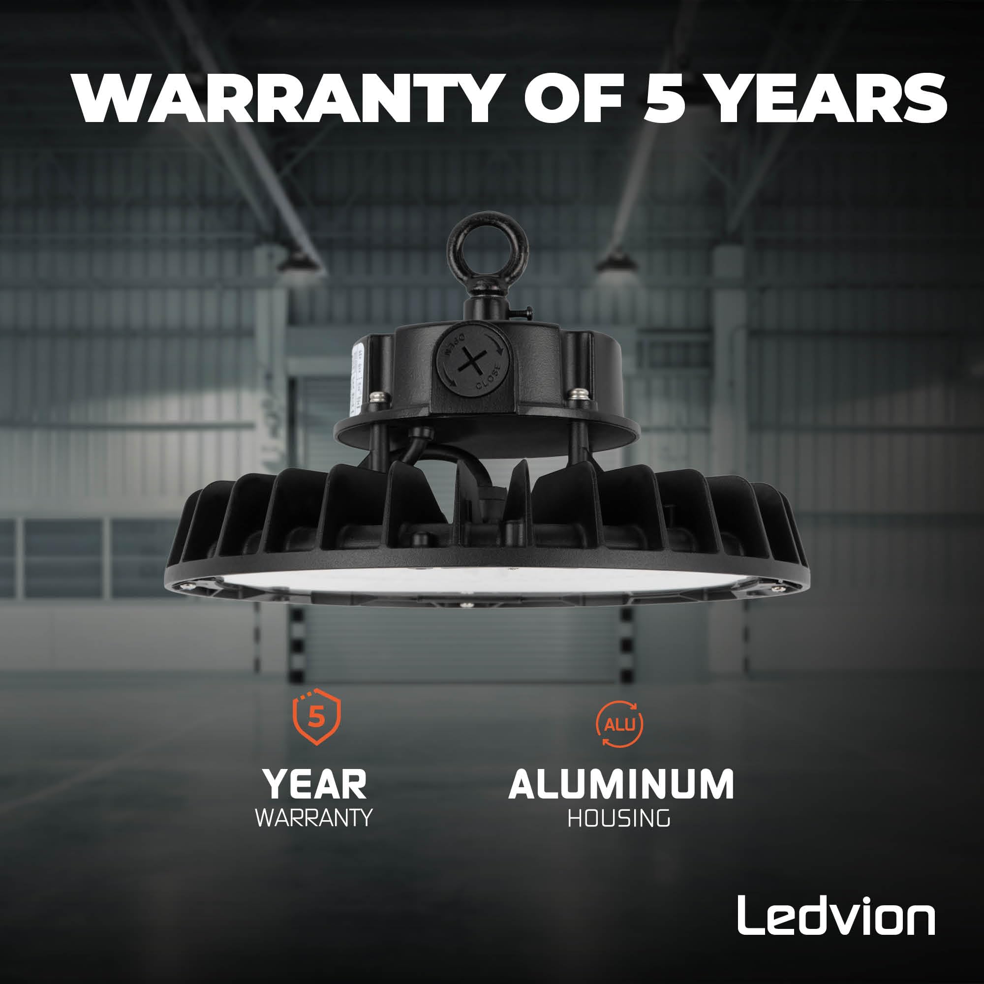 Ledvion Faretto LED High Bay 240 W, driver, 175 lm/W, 42.000 lumen, 6500 K, IP65, dimmerabile, lampada UFO a risparmio energetico, certificazione IP65
