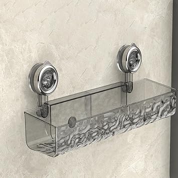 No Drill Clear Wall Caddy, Drill-Free Removable Storage, Bathroom Storage Shelf, No-Drill Clear Wall Caddy Suction Cup Storage, Glacier Pattern Suction Cup Gray-A