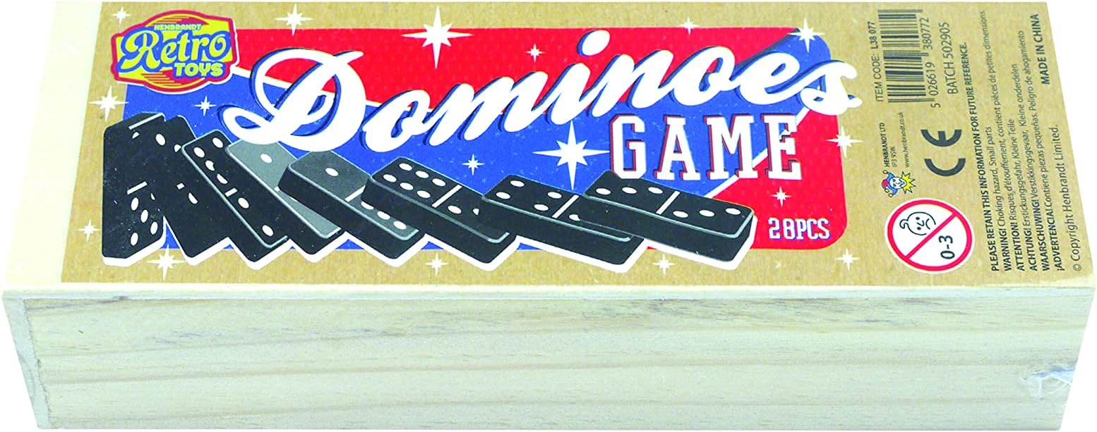 Family Games Henbrandt Wooden Dominoes 28 Pieces Retro Domino Game Traditional Set for Kids, White, Black, 25 x 7.5 x 10 cm