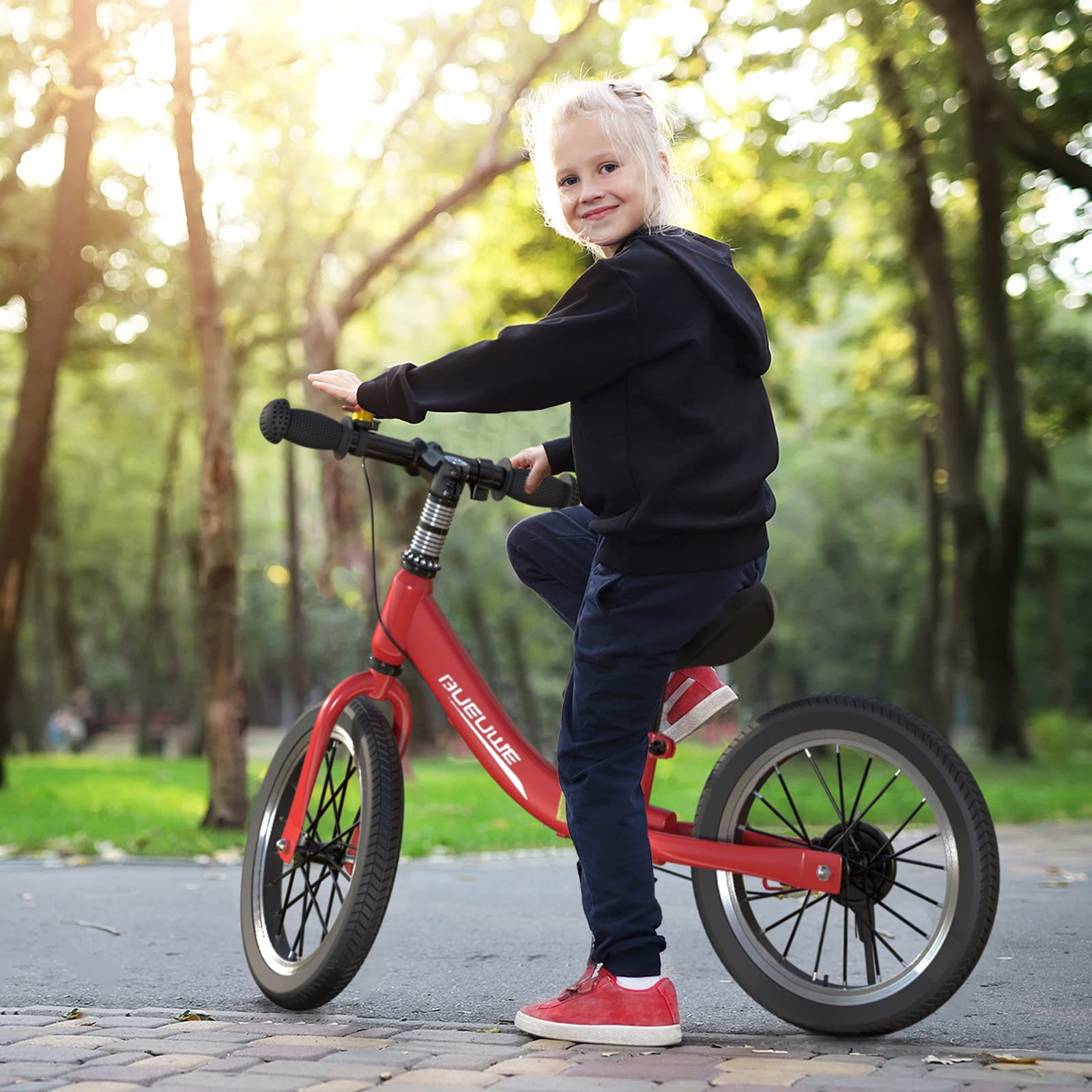 Laufrad 16 Zoll ab 5-8 Jahre für Große Kinder, Kinderlaufrad mit Bremse, Sattel Höhenverstellbar und Luftreifen, Karbonstahlrahmen mit Ständer, Kinderrad für Jungen und Mädchen