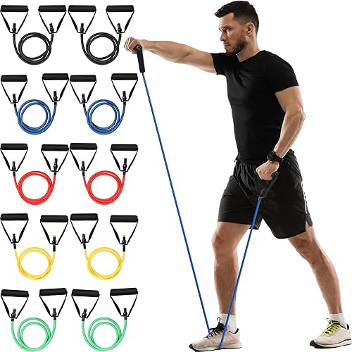 Shappy 10 bandas de resistencia con asas, bandas elásticas para ejercicio, mujeres, hombres, entrenamiento, fisioterapia, entrenamiento, fitness, 10