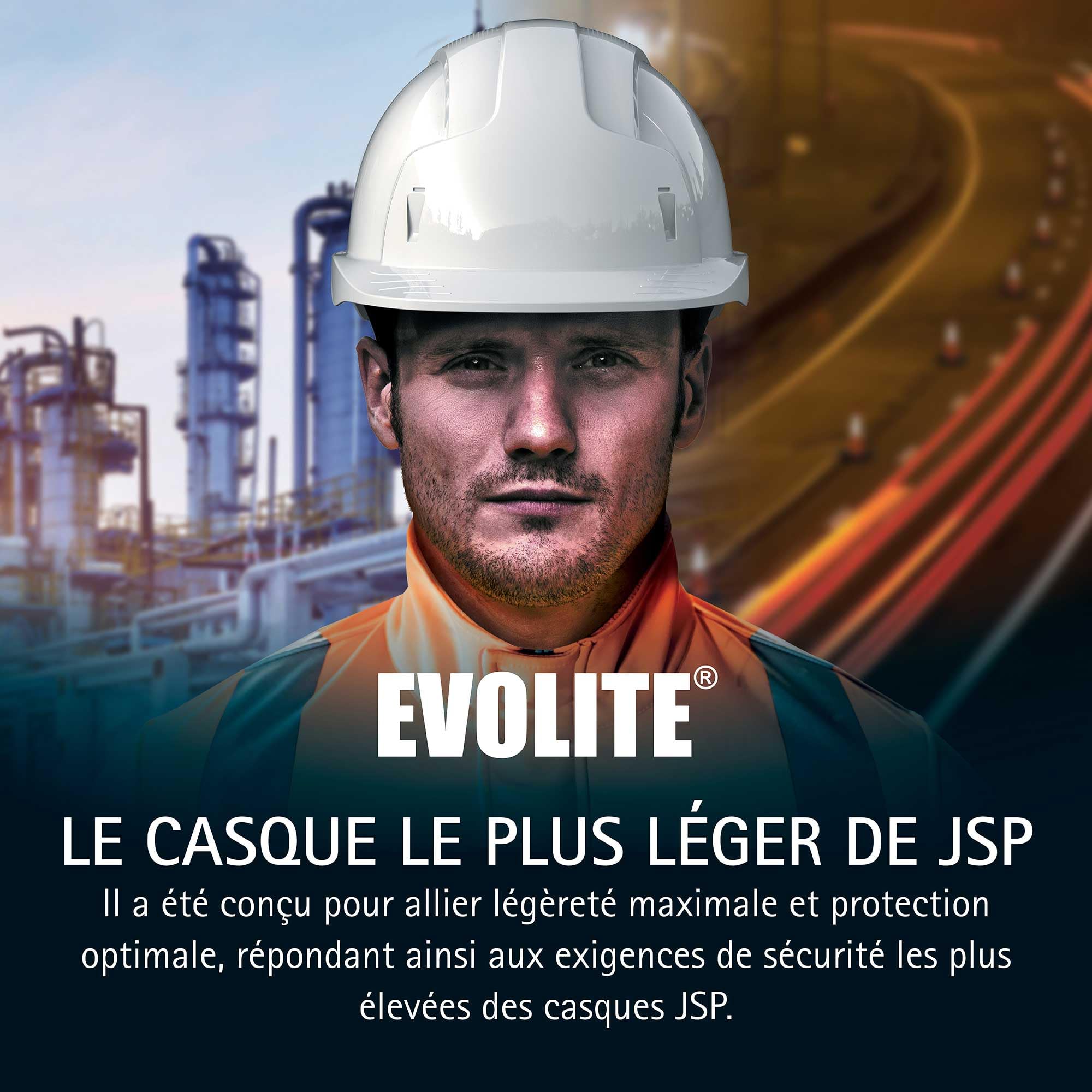 JSP EVOLITE Casque de sécurité léger CR2 à cliquet - Aéré - Blanc - Confort et Ajustement précis - Casque de Chantier pour Industrie, ingénierie & travaux Routiers - en 397