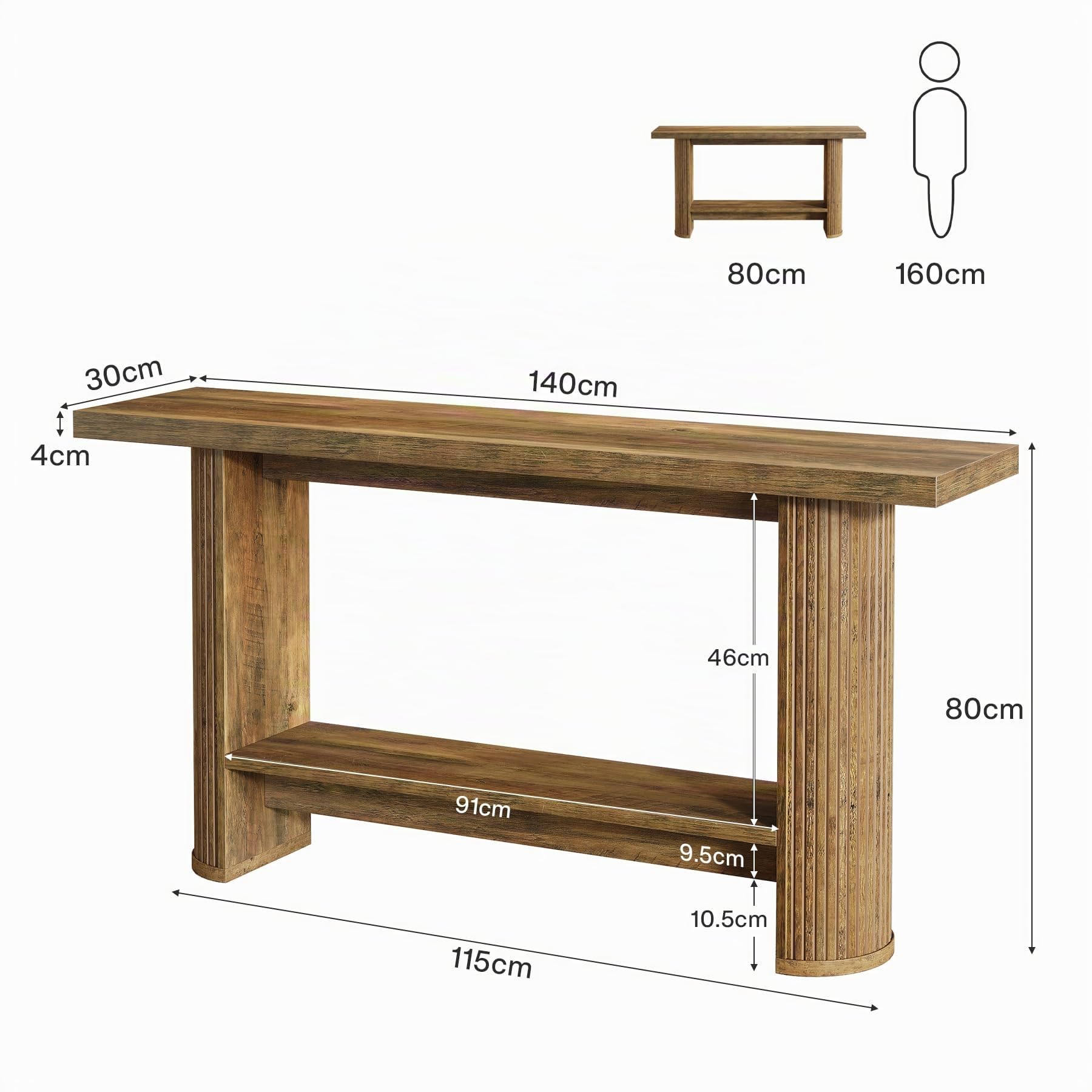 Tribesigns Consolle Ingresso a Ripiani, Tavolo Consolle Moderno da Corridoio, 140 x 30 x 80 cm, Tavolino in Legno da Posizionare Dietro il Divano per Soggiorno, Camera, Ingresso, Marrone