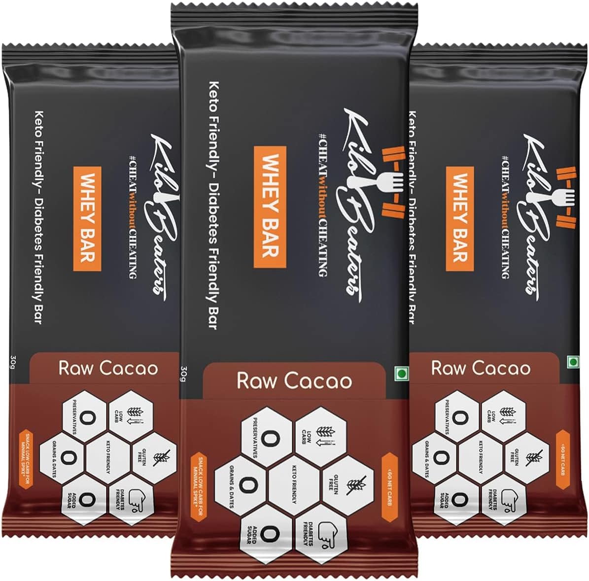 Raw Cacao Protein Whey Bars For Diabetics & Fitness Enthusiasts, Zero Sugar & Zero Preservatives, 30 gm - (Pack Of 3)