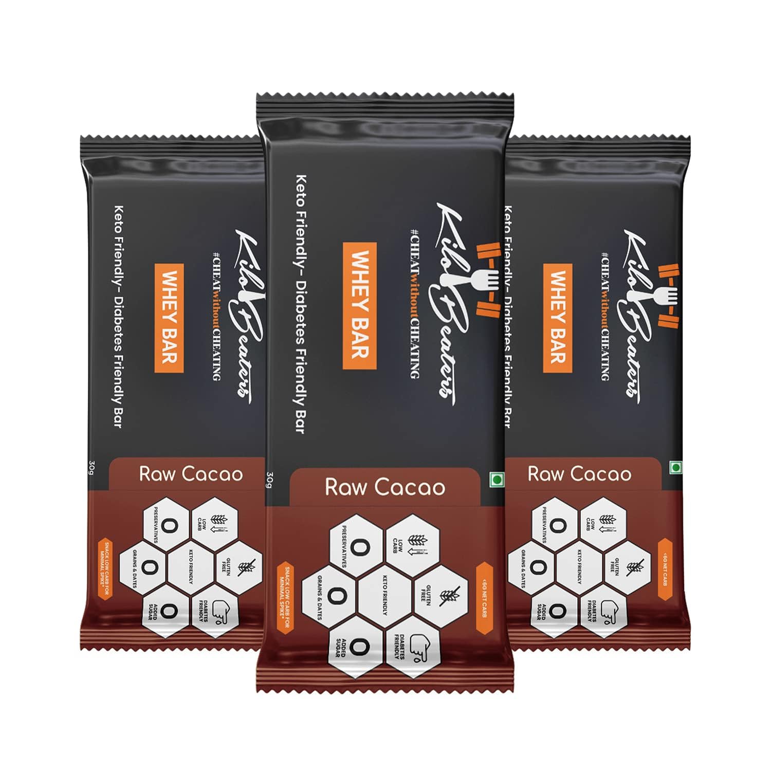 Raw Cacao Protein Whey Bars For Diabetics & Fitness Enthusiasts, Zero Sugar & Zero Preservatives, 30 gm - (Pack Of 3)