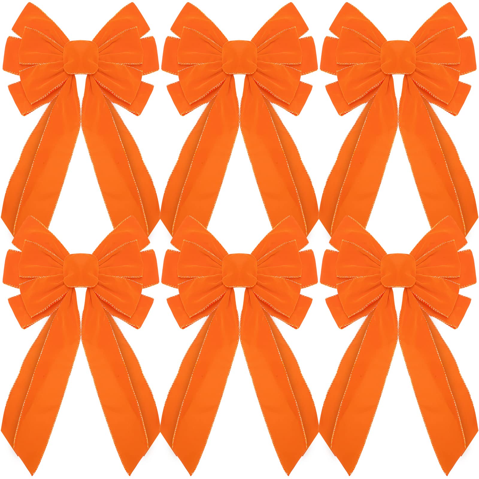 6 Pcs Large Thanksgiving Bow 10 x 16 Inch Fall Orange Velvet Large Wreath Bows Christmas Tree Topper Ornament Bow for Thanksgiving Christmas Party Favors Home Garden Door Wall Decoration Supplies