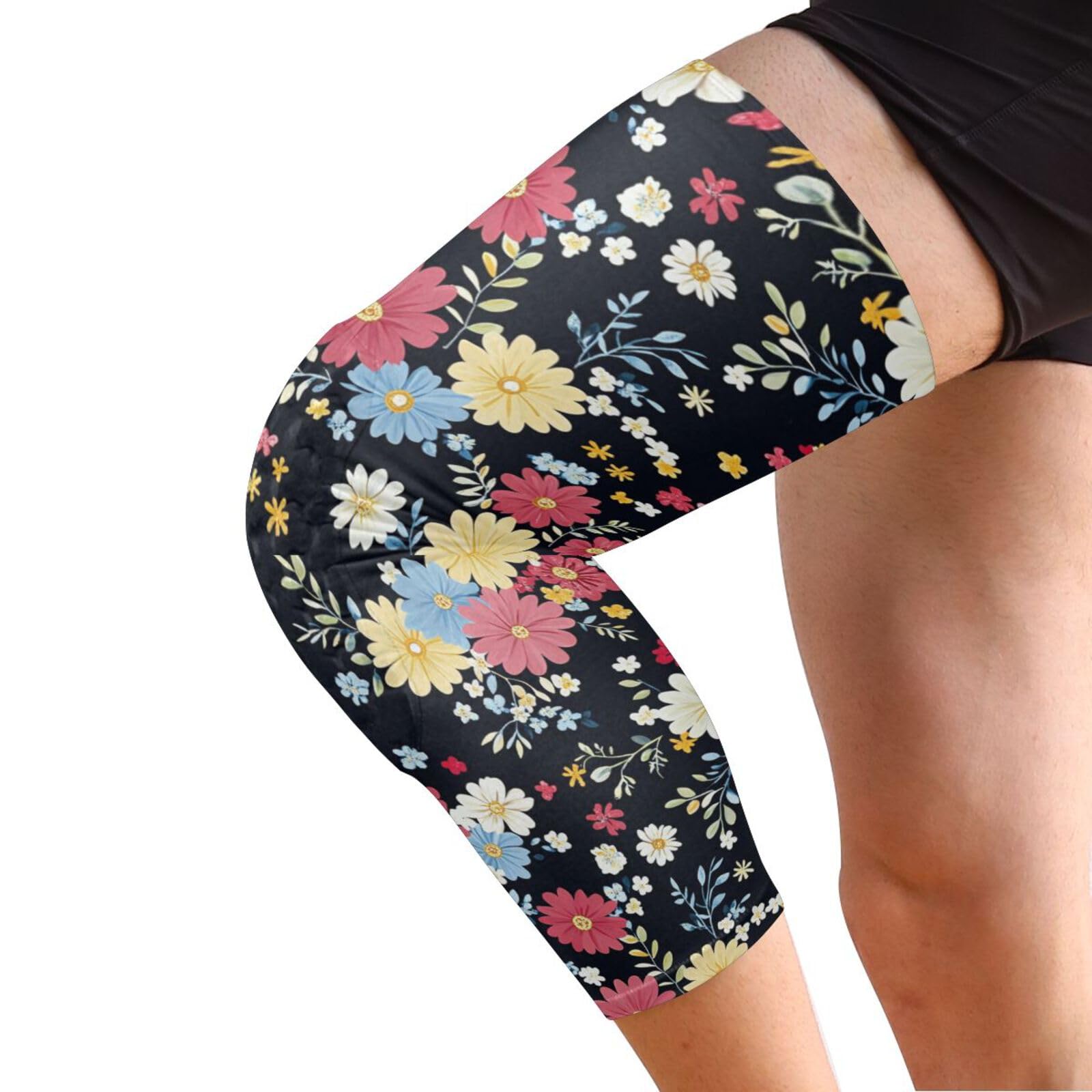 JUNZAN Colorful Florals Basketball Knee Pads for Youth Kids Wrestling Knee Pads with Sleeves Sport Kneepads for Volleyball Football Black