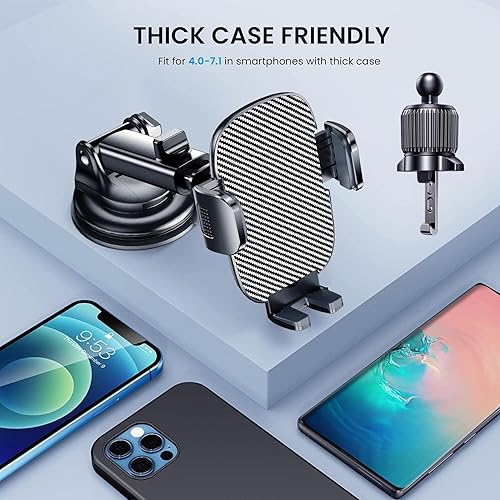 Vista 6 de TICILFO Phone Mount for Car Phone Holder [Military-Grade Suction & Stable Clip] Car Phone Holder Mount Windshield Dashboard Air Vent Universal
