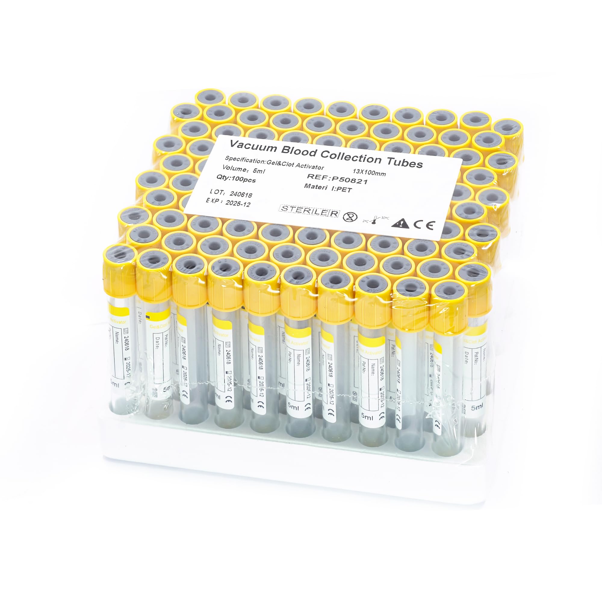 Vacutainer Blood Collection Tubes Lab Vacuum Blood Collecting Tube for Pet Animals Veterinary Lab Supplies 100 Pcs Wrap Packaging (Gel&Clot Tube, 5ml)