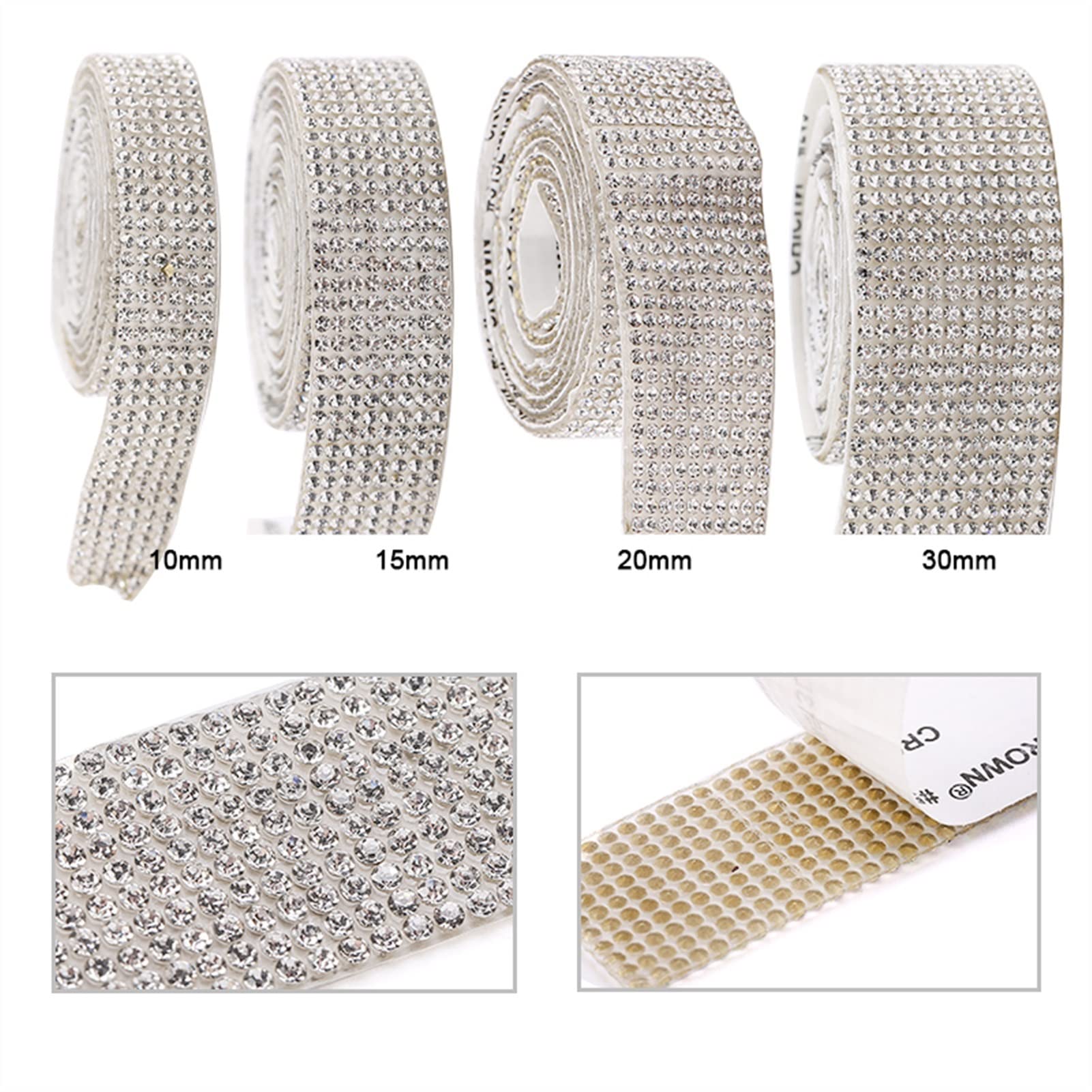 ACiyD Mehrzweck 4 Rollen Selbstklebende Strasssteine Trim Set Ribbon Glitter Glänzendes Kristallband Kette Autokleidung Strass Dekorationen für Geschenkverpackungen Handwerk (Color : Clear) (Clear)