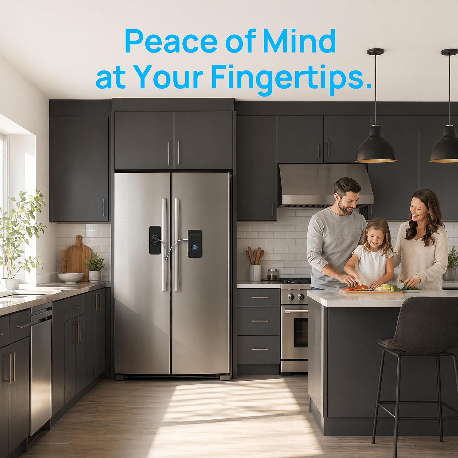 Fingerprint Fridge Cabinet Lock, Child & Pet Proof Security for Drawers, Cabinets, Refrigerator, Toilet, 90 Degree Cable Window Locks, Smart Biometric Access & USB Key with Adhesive, No Drilling,Black