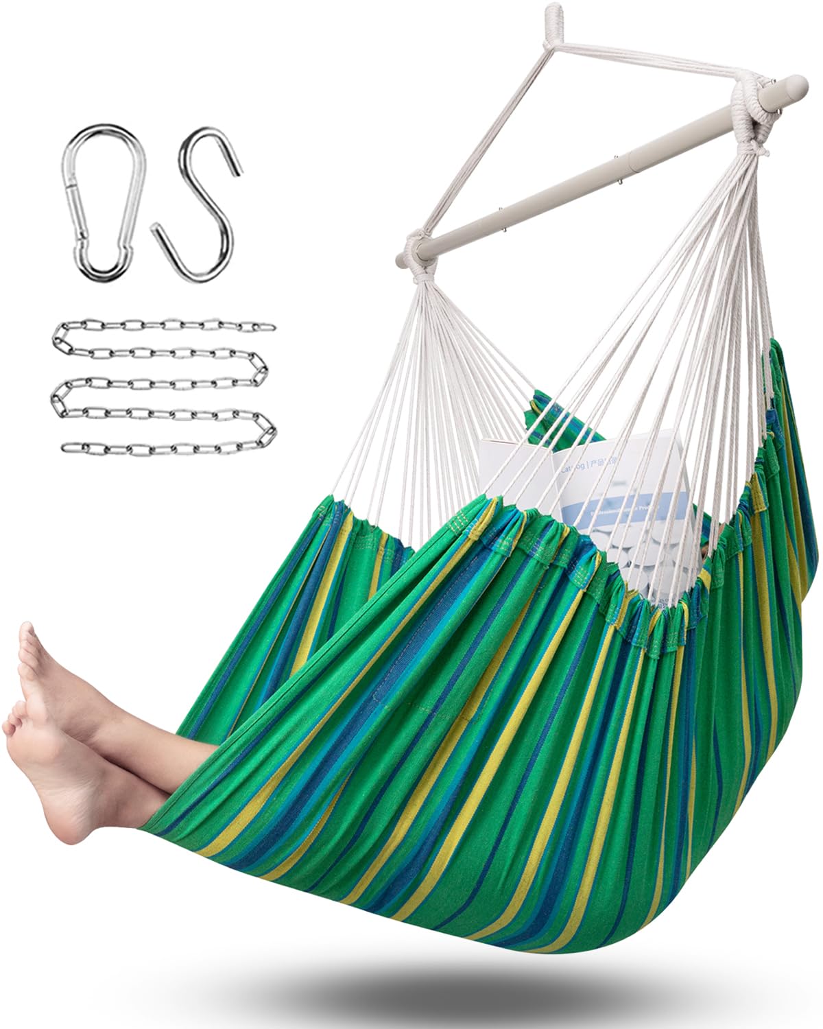 ADVOKAIR Hammock Chair Large 70.9"x47.2", 32% Bigger XXL Hanging Swing Chair with 500lbs Capacity, Heavy Duty Steel Spreader Bar, Extra Roomy Comfort