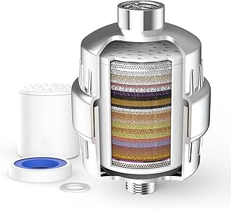 36 Stage Shower Filter for Hard Water, Multi-Stage Shower Water Filter with Vitamin C to Soften Water, Reduces Chlorine, Fluoride, Heavy Metals, 1 Replaceable Extra Filter Cartridge (Silver)