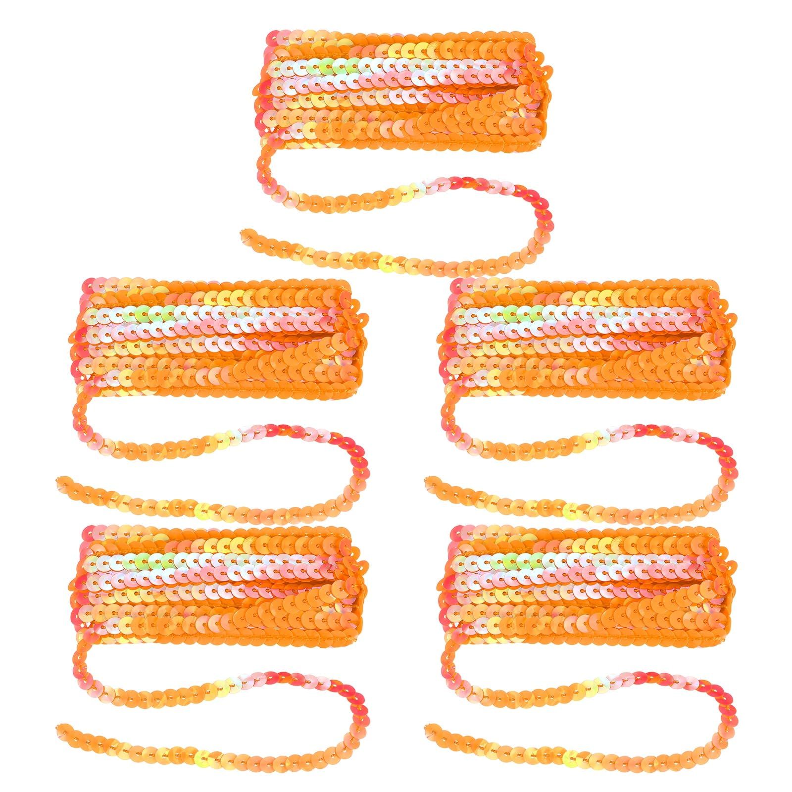 sourcing map 5 Pcs Flat Sequin Trim, 6mm 3.3 Yard Round Spangle Flat Sequin Strip Paillette Spool Ribbon Trim Sewing String for DIY Crafts Costume Embellish, Bright Orange