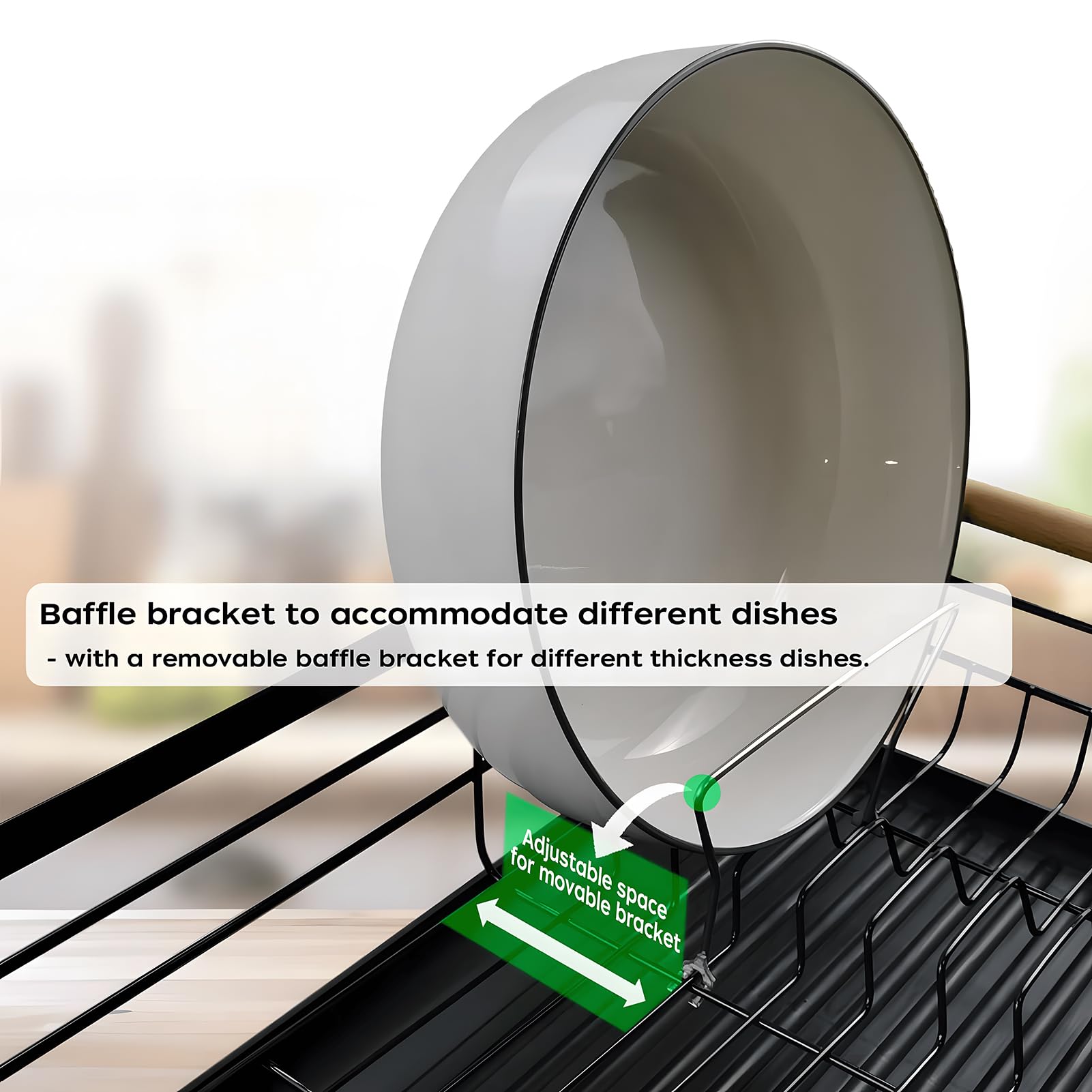 jouzevic Small Dish Drying Rack No Assembly - Dish Drainers with Removable Baffle Brackets, One-Piece Molding and Tall Sides Design, for Small Household Kitchen Counter, Metal, Black