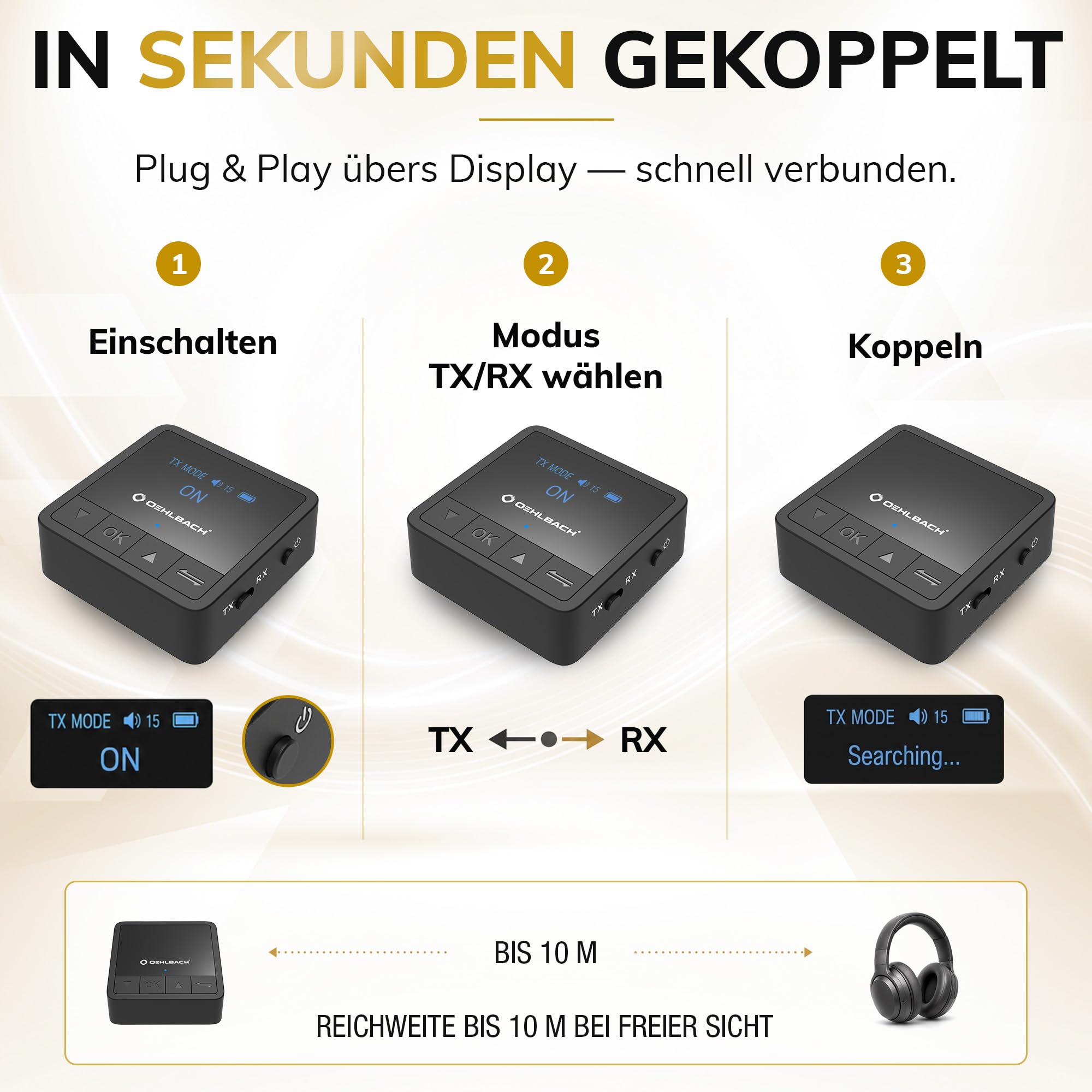 OEHLBACH D1C6054 Receptor de música Bluetooth 10 m Negro