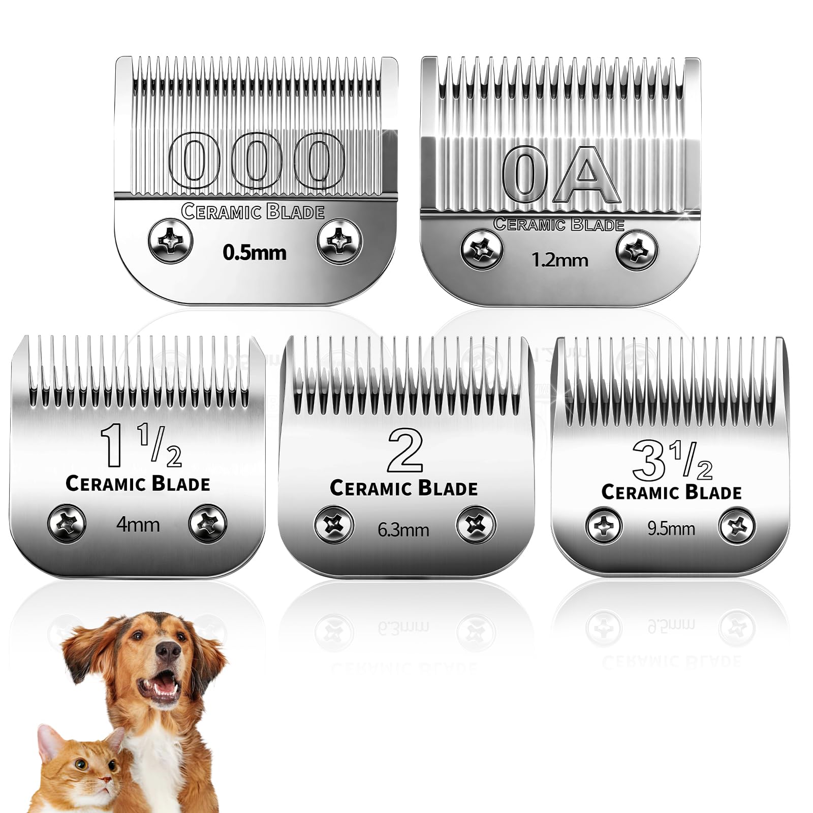 5 Pcs Professional Detachable Replacement Ceramic Blades set,compatible with Andis AGC,BDC,BGC,MBG Series,oster Classic 76/Star-Teq/Power-Teq Clippers