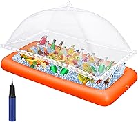 Vista 8 de Leitee Kit de barra inflable para servir incluye bandeja de buffet de ensalada con tapón de drenaje, cubierta de malla para alimentos, bebidas
