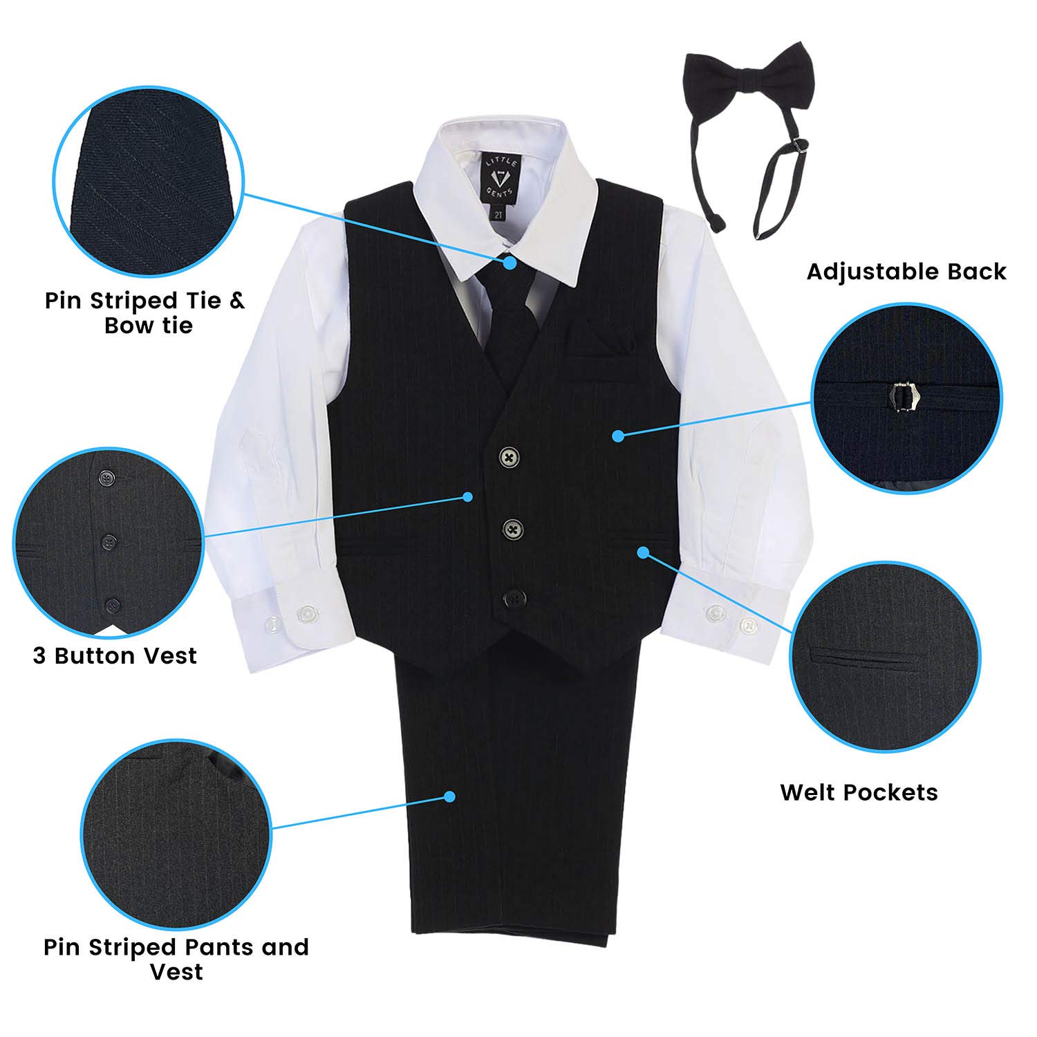 Boys Easter Outfit Boys Formal Suit Set Ring Bearer Outfit for Boys Dress Shirt and Tie Toddler Kids Boy Clothes Vest Formal Wear Picture Day School 3 Piece White Boys Suits Size 18-24 Months
