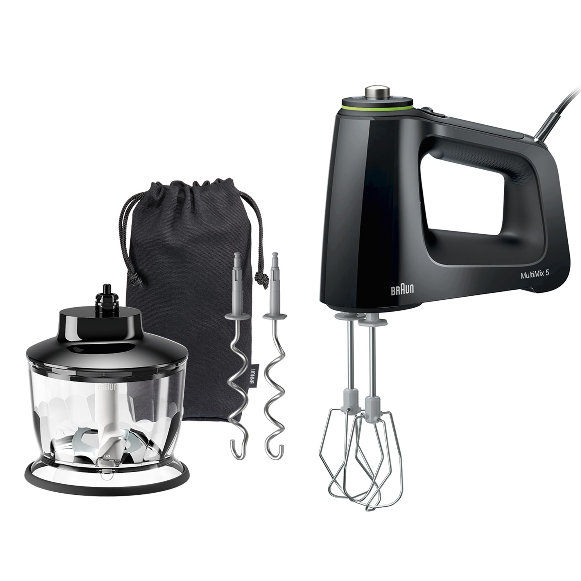 Braun MultiMix 5 Hand Mixer, 350W Electric Mixer with Chopper, SmartMix Tech, 9-Speed + Turbo, MultiWhisk, Dough Hooks, Soft-Grip Handle, Lightweight Design, Black