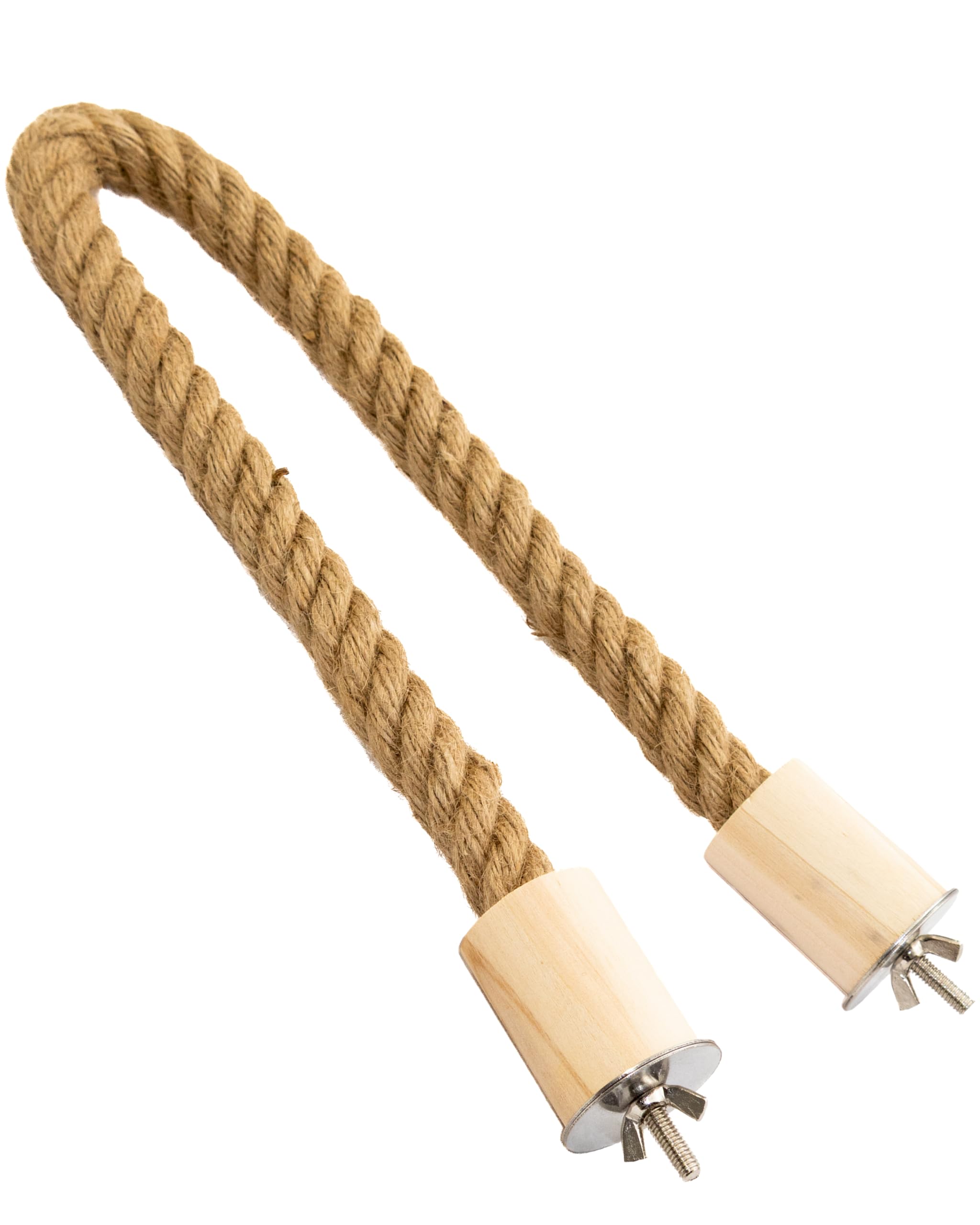 Bird Rope Perch for Parrots, Bendable Natural Jute with Pine Wood and Stainless Steel Mount, Cotton Alternative Boing, Cage Accessory for Cockatiels, Doves, and Finches (Brown, 2 feet)