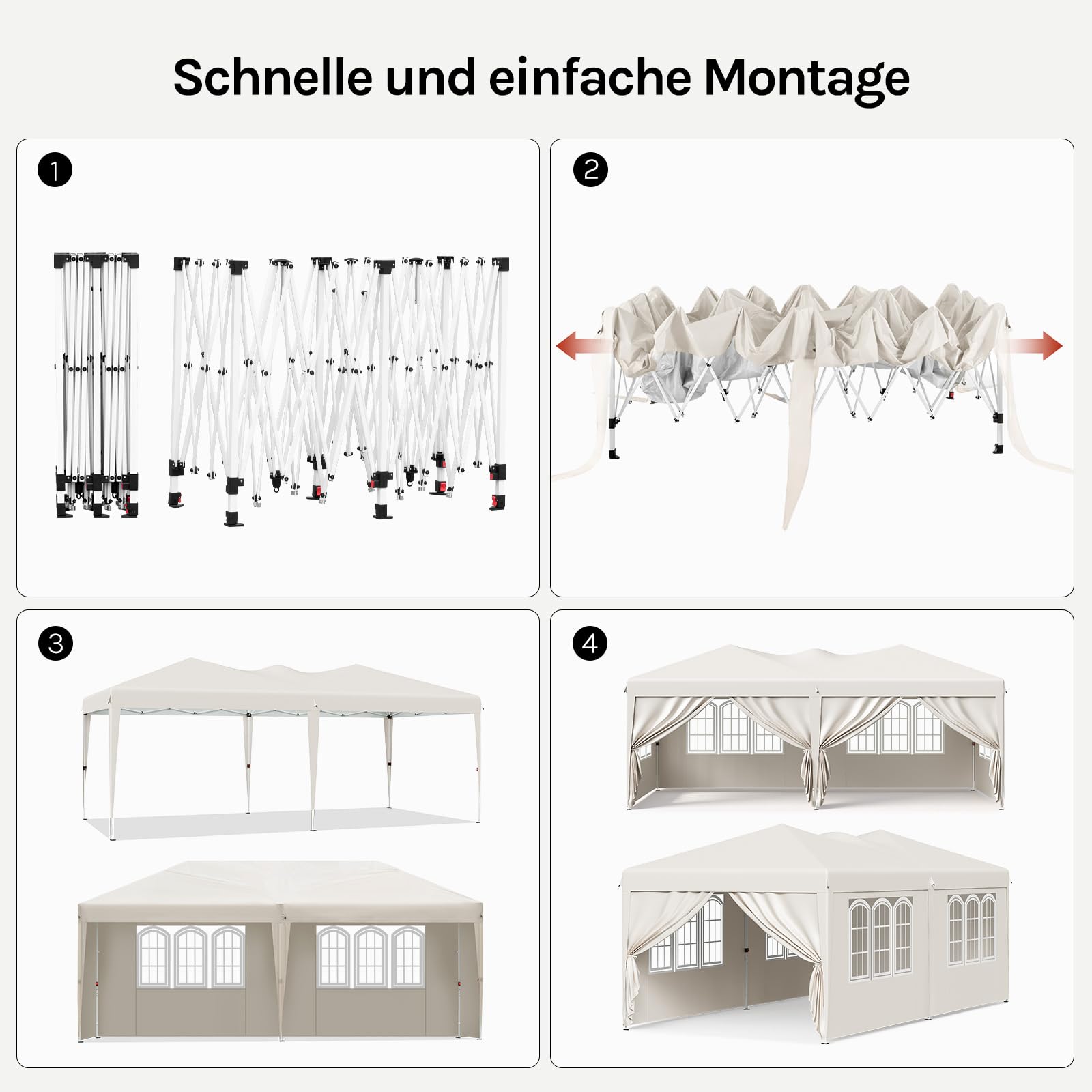 WOLTU Pavillon, mit 6 Seitenwänden, Faltpavillon 3x6 Pop Up, höhenverstellbarer wetterfest, mit Tragetasche UV-Schutz, für Outdoor Party Garten Camping, Beige