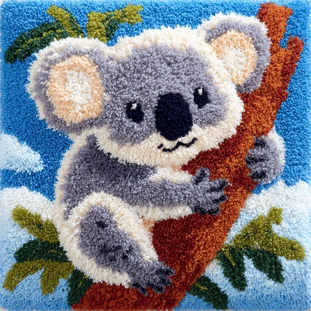 Taxpy DIY Latch Hook Rug Kits, Koala Latch Hook Cushion Kits Pillowcase Rug Pattern Arts and Crafts Crochet Needlework 43x43cm