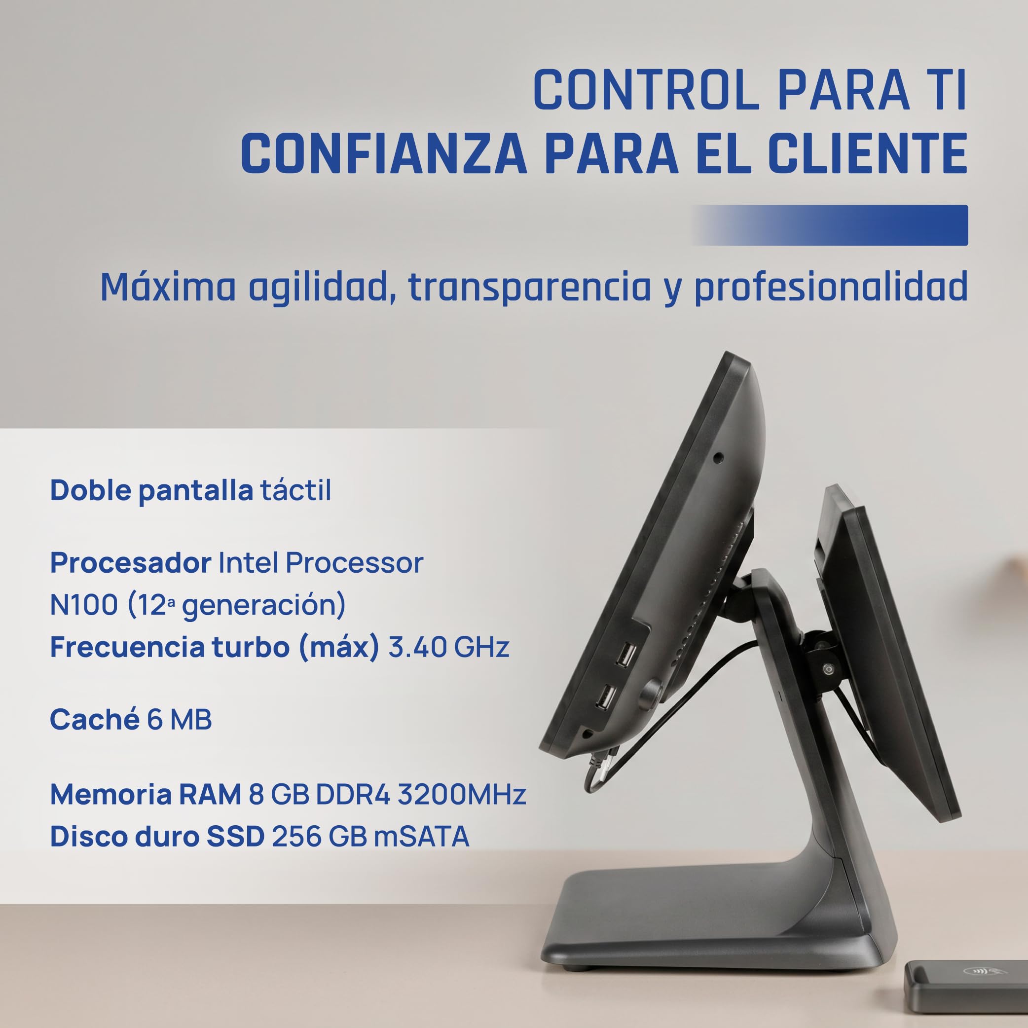 iggual TPV Dual Táctil 15,6”/11,6"- Sistema Caja Registradora Completo con Doble Pantalla - Windows 11 Pro -WiFi 5-Ethernet, Bluetooth 5.1- Procesador Intel® N100 3,4 GHz Apto Verifactu.
