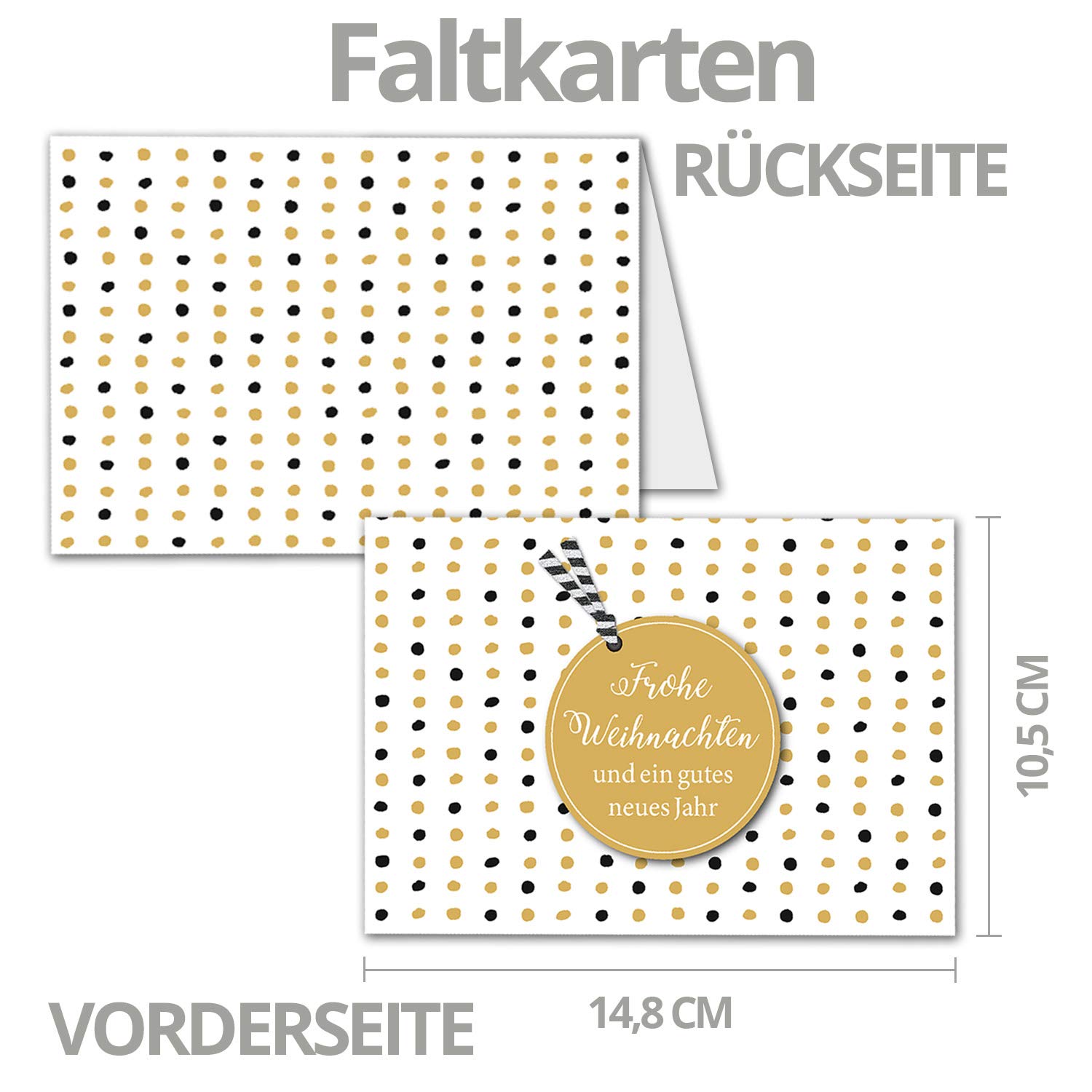 NEUSER PAPIER 200x Weihnachtskarten-Set DIN A6 in modernem Design mit Punkten - Faltkarten mit Umschlägen DIN C6 in Schwarz mit Nassklebung - Weihnachtsgrüße für Firmen und Privat