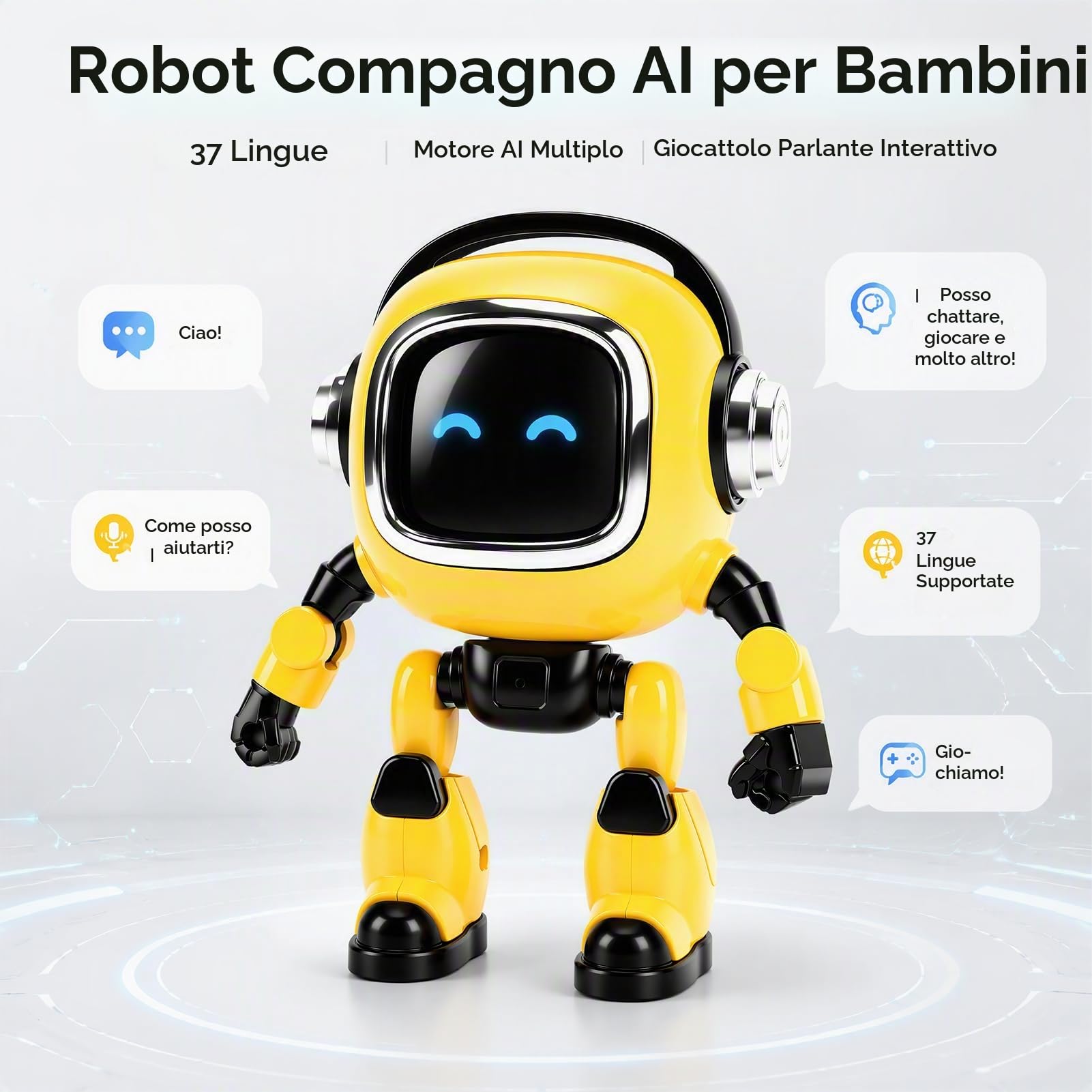 Robot AI Interattivo, Compagno Ricaricabile con 37 Lingue