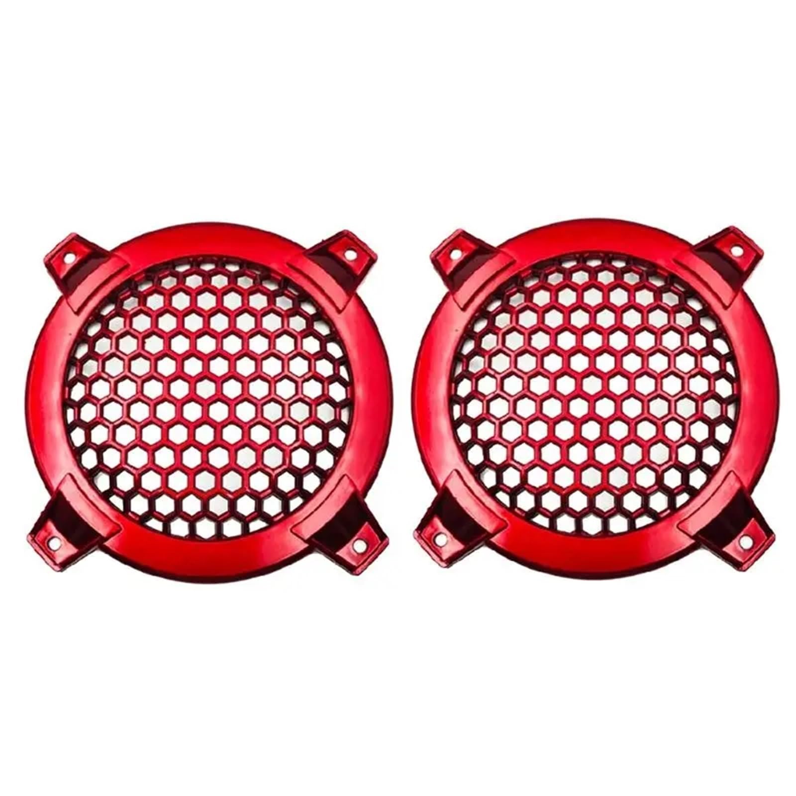 Car Front Door Trumpet Tweeter Speaker Cover 1Pair 4Inch Hexagon Auto Speaker Cover Car Audio Subwoofer Grille/Fit for Protection Mask for Case Tweeter Decorative Circl(Red)