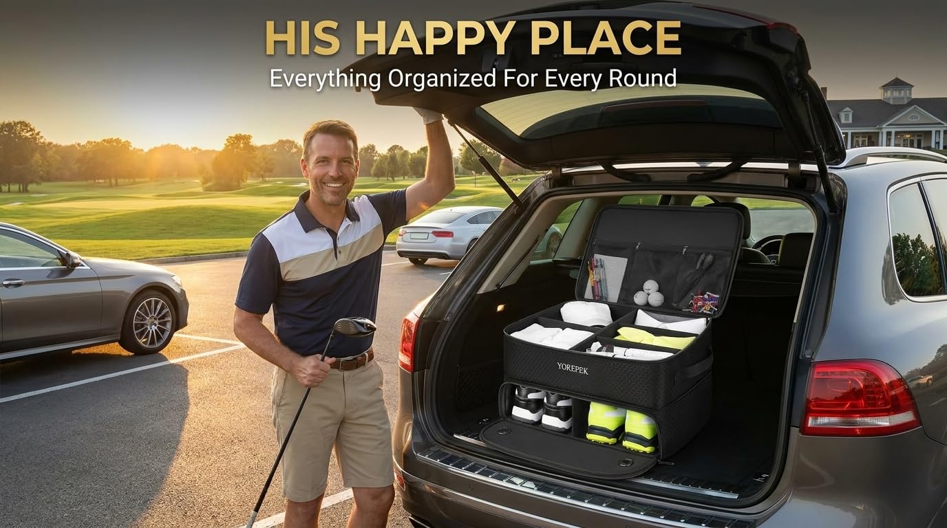 2-lagiger Golfkoffer-Organizer, wasserdichter Auto-Golf-Schließfach mit separatem, belüftetem Fach für 2 Paar Schuhe, langlebige Golfkoffer-Aufbewahrung für Bälle, Tees, Kleidung, Handschuhe, Zubehör