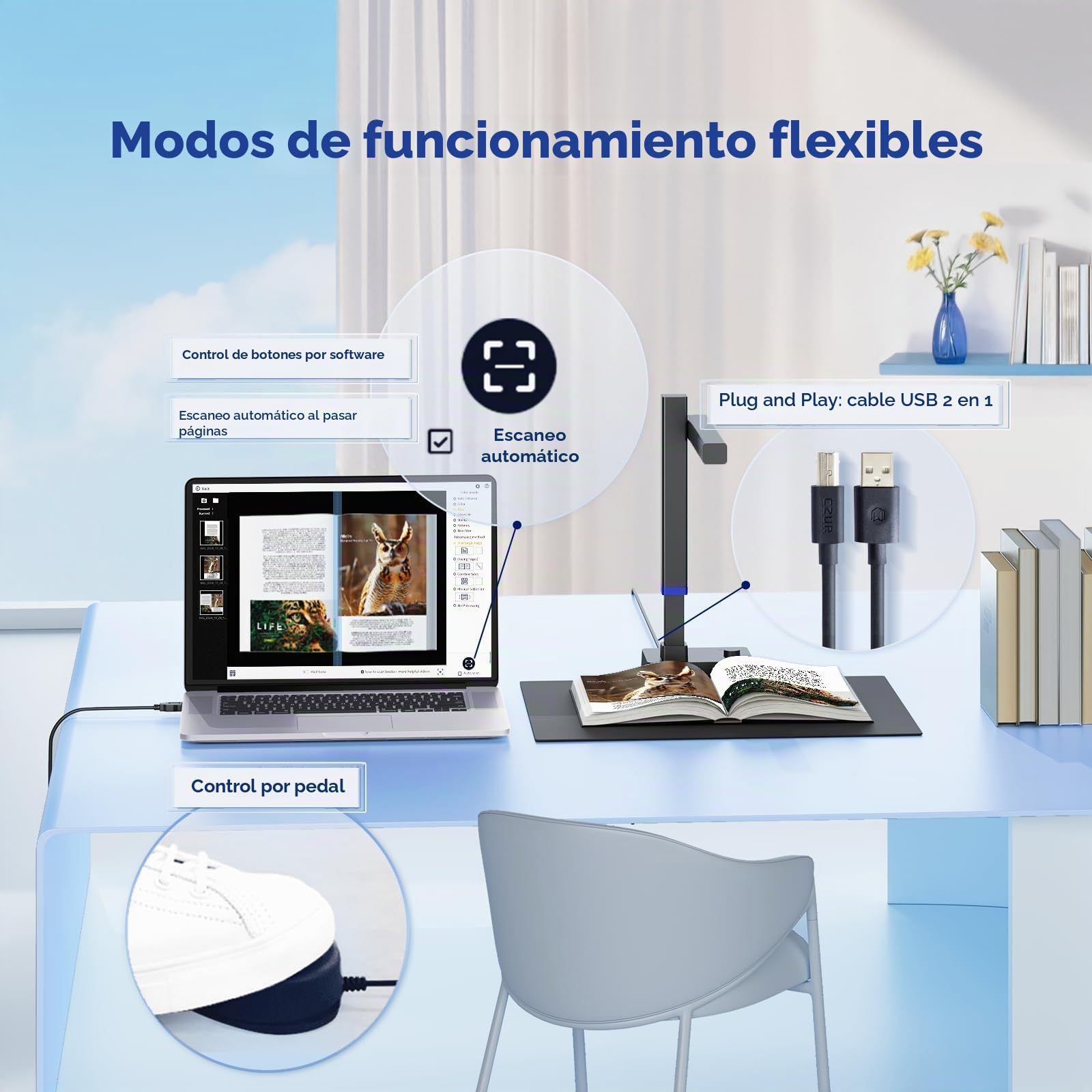 CZUR Shine Ultra Pro Escáner de Documentos, Scanner de Libros de 24 Megapíxeles, Escáner A3 de Alta Resolución Ajustable en Altura, Visor OCR en 180+ Idiomas para Uso en Casa y Oficina | Función OCR inteligente, escaneo rápido 1s/página, compatible con Wi
