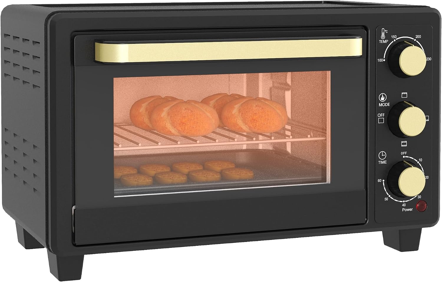 HOMCOM Mini piekarnik 16 l, 1400 W, 100-230℃, timer 60 min, w zestawie blacha do pieczenia i ruszt do grillowania, mini piekarnik z uchwytem tacy, czarny