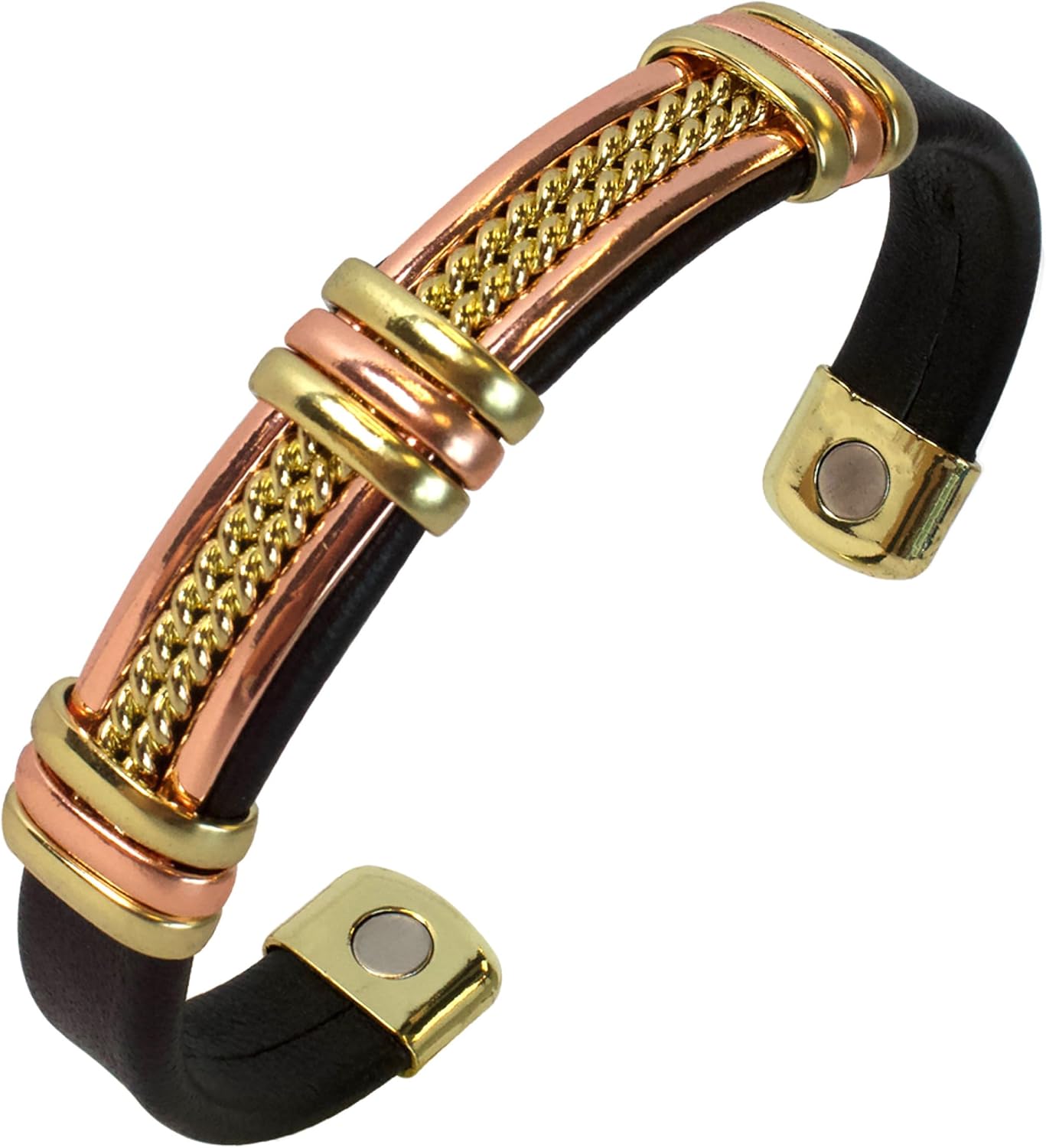Earth Therapy Real Copper and Leatherette Motorcycle Bracelet for Men and Women - Stylish Magnetic Jewelry Accessories for Motor Sports Enthusiasts