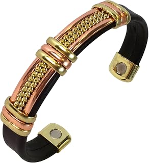 Real Copper and Leatherette Motorcycle Bracelet for Men and Women - Stylish Magnetic Jewelry Accessories for Motor Sports Enthusiasts