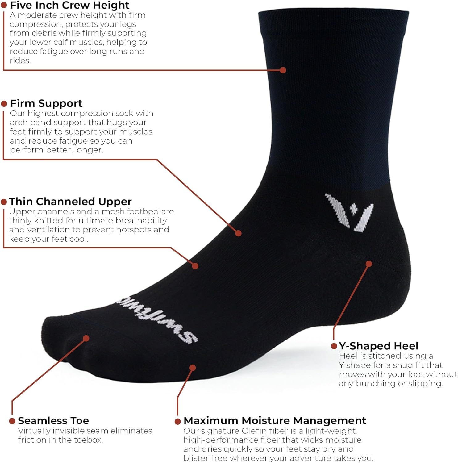 Swiftwick - ASPIRE Mid-Crew Cycling Socks, Maximum Breathability, Moisture Wicking - Image 5
