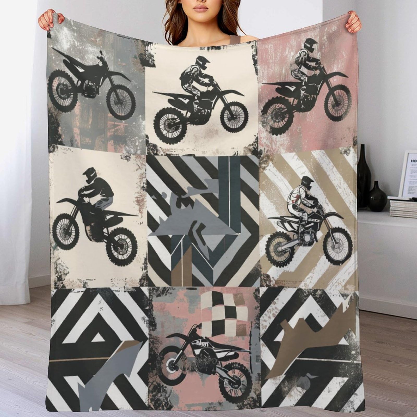 Couverture à carreaux chevrons plaids chauds flanelle imprimé moto