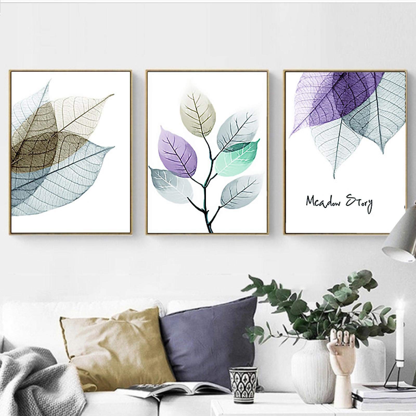 Affiche Nordique Feuille murale abstrait violet gris 3 toiles - 7