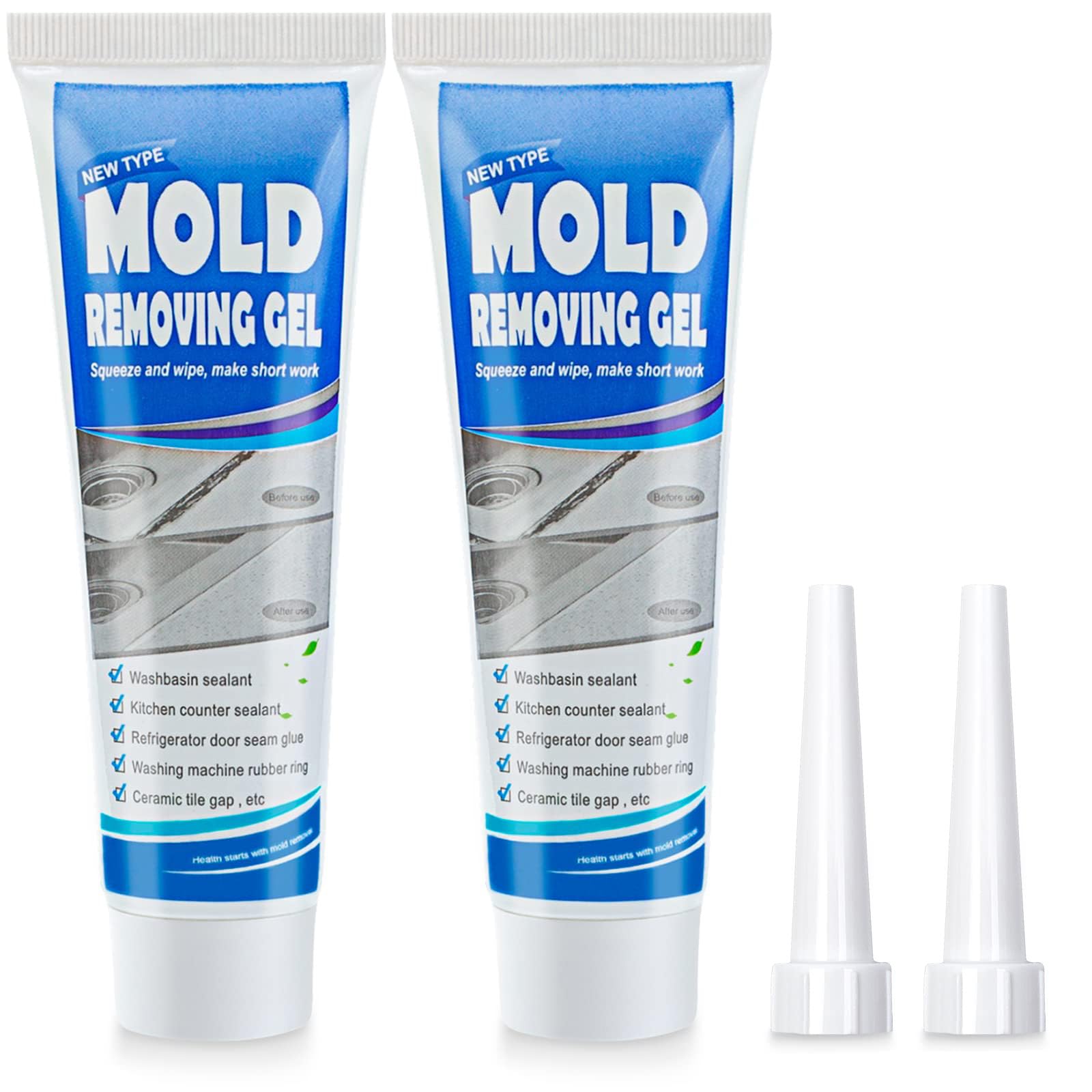 2 Pcs Household Mold Remover Gel, 90g Mold Cleaner Gel, Effectively Mildew Removal, Powerful Mold Remover for Bathroom, Toilet, Washing Machine Seal, Kitchen Sink, Tile